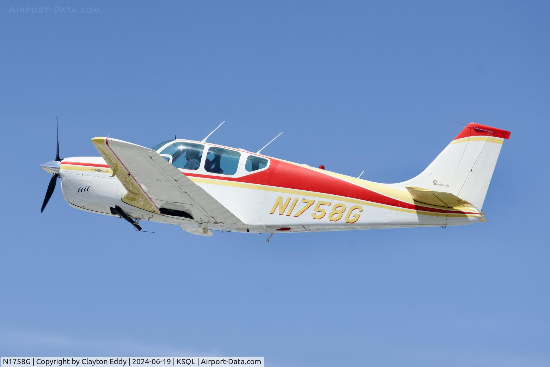 N1758G, 1962 Beech 35-B33 Debonair C/N CD-497, San Carlos Airport in California 2024.