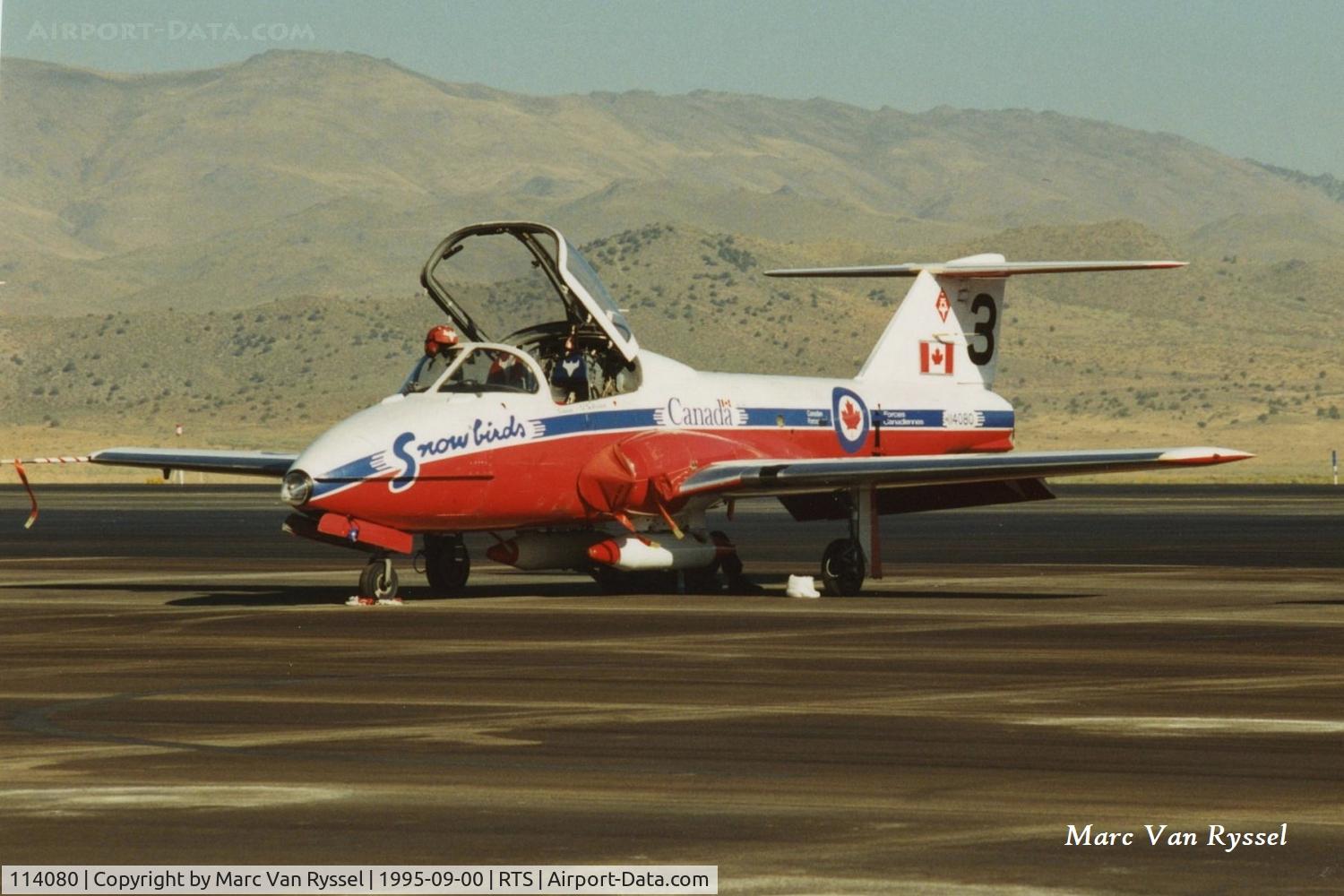 114080, Canadair CT-114 Tutor (CL-41A) C/N 1080, 114080 of the Canadian Snowbirds Team at the Reno Air Races in Sept 1995.