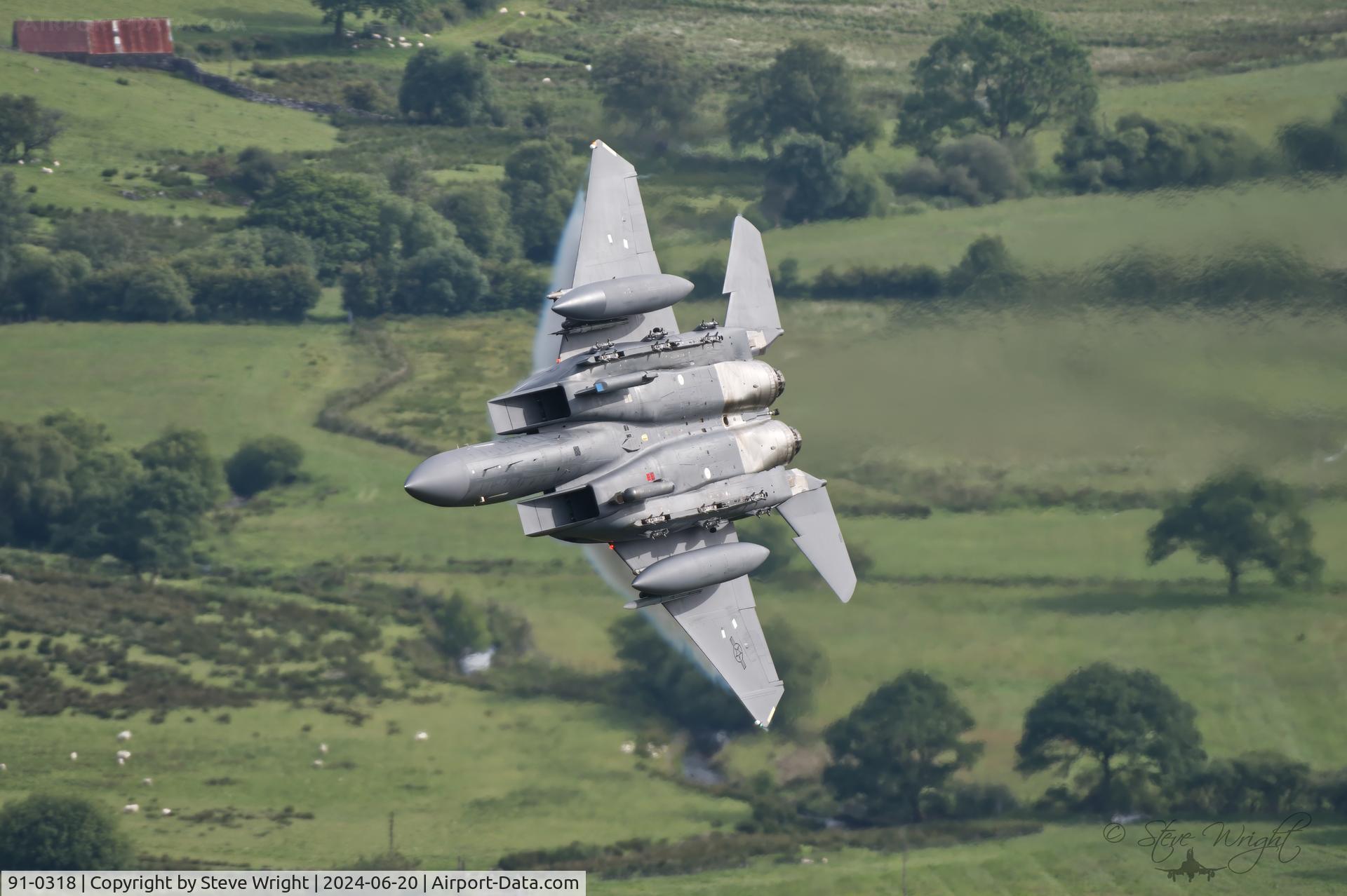 91-0318, 1991 McDonnell Douglas F-15E Strike Eagle C/N 1225/E183, Cad East, Mach Loop. Cymru