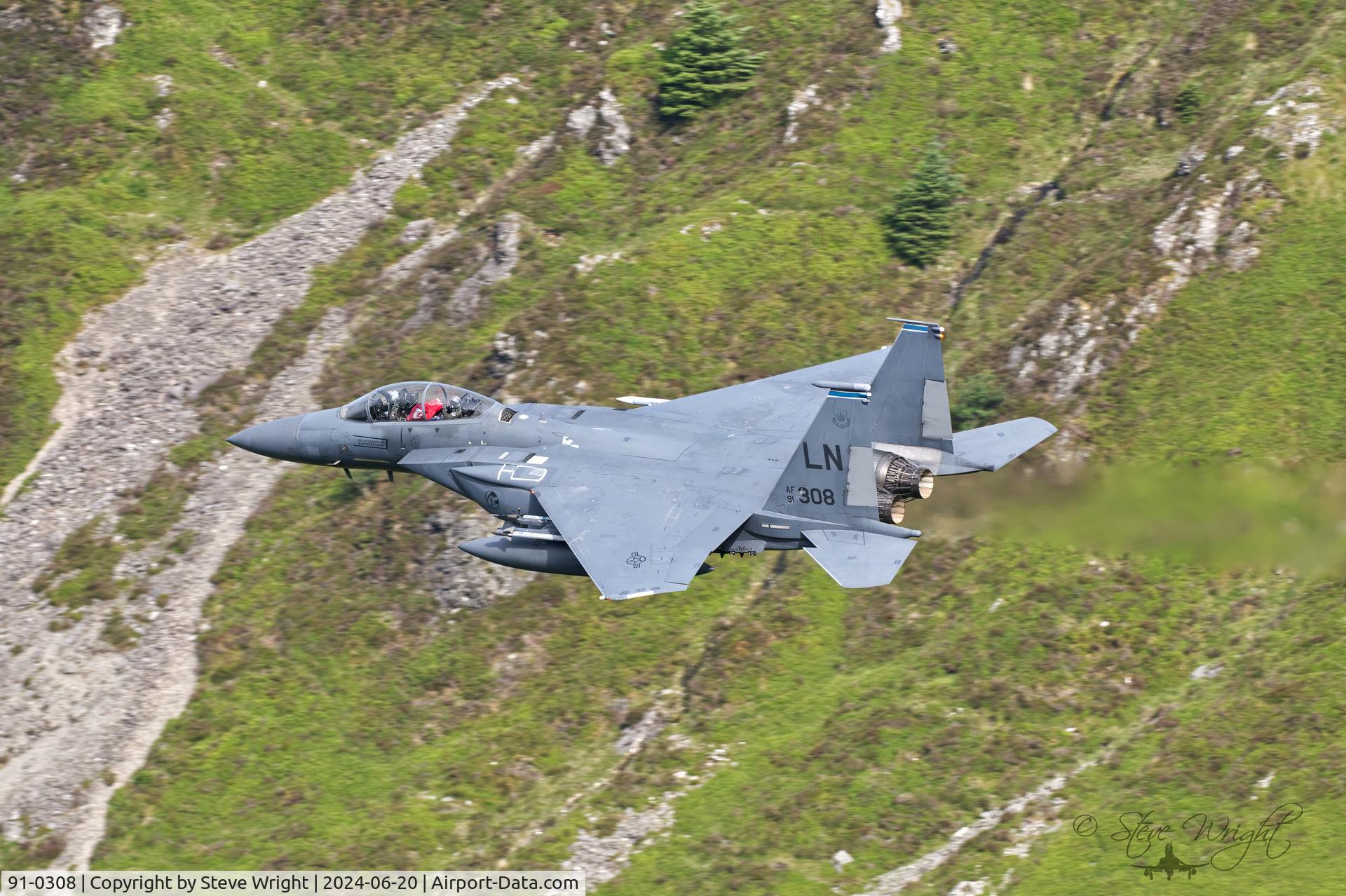 91-0308, 1991 McDonnell Douglas F-15E Strike Eagle C/N 1215/E173, Cad East, Mach Loop. Cymru