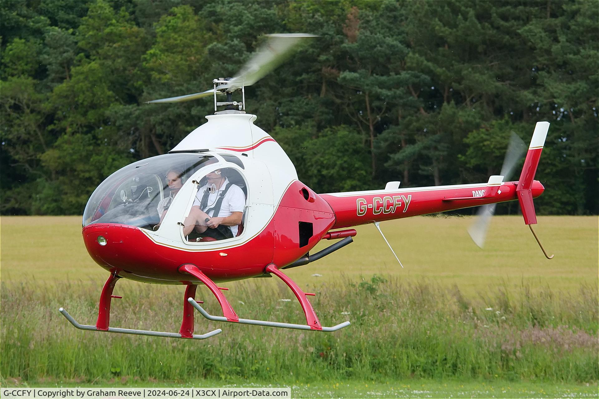G-CCFY, 2003 Rotorway Exec 162F C/N 6719, Departing from Northrepps