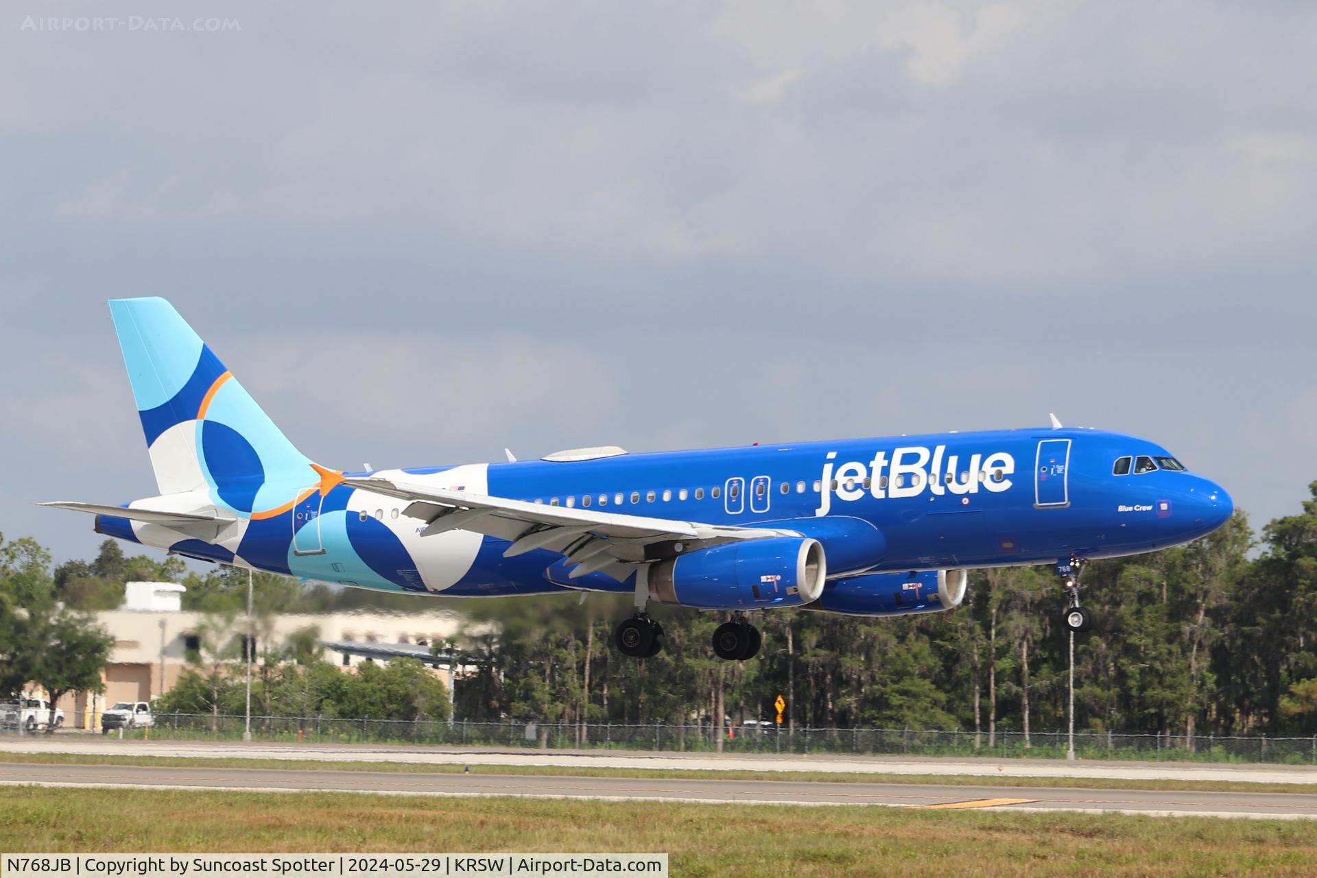 N768JB, 2008 Airbus A320-232 C/N 3760, JetBlue Flight 1529 arrives on Runway 6 at Southwest Florida International Airport following flight from John F Kennedy International Airport
