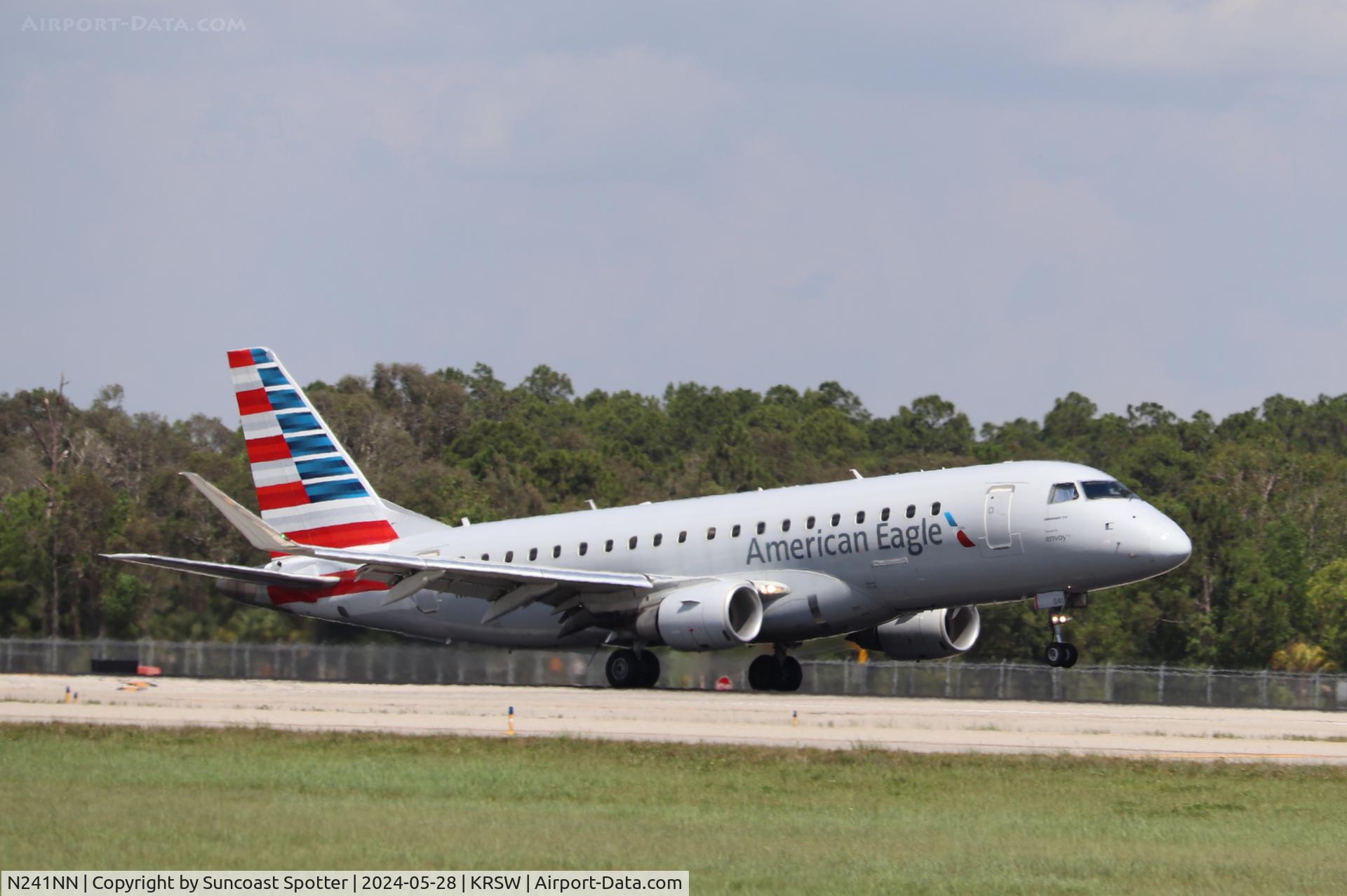 N241NN, 2016 Embraer 175LR (ERJ-170-200LR) C/N 17000595, American Flight 3841 operated by Envoy arrives on Runway 24 at Southwest Florida International Airport following weather diversion on a flight from Nashville International Airport to Miami International Airport