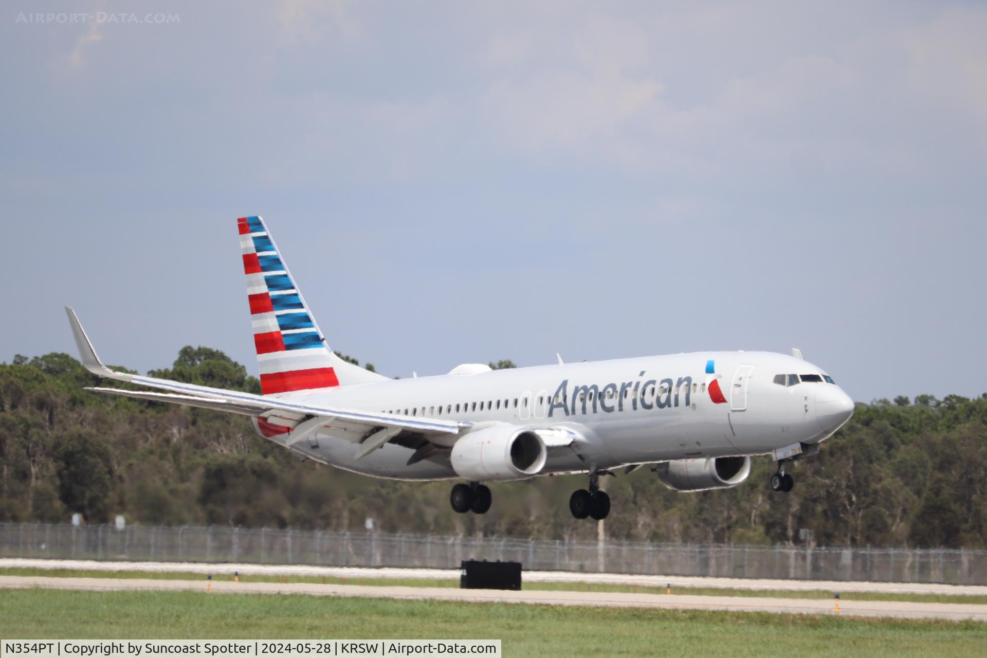 N354PT, 2017 Boeing 737-823 C/N 31275, American Flight 1451 arrives on Runway 24 at Southwest Florida International Airport following a weather diversion on a flight from Harry Reid International Airport to Miami International Airport