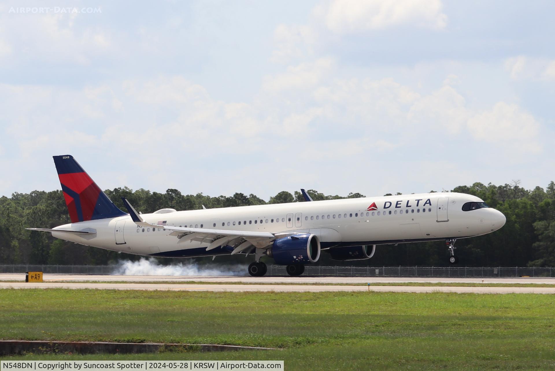 N548DN, 2024 Airbus A321-271NX C/N 11620, Delta Flight 707 arrives on Runway 24 at Southwest Florida International Airport following flight from Boston-Logan International Airport