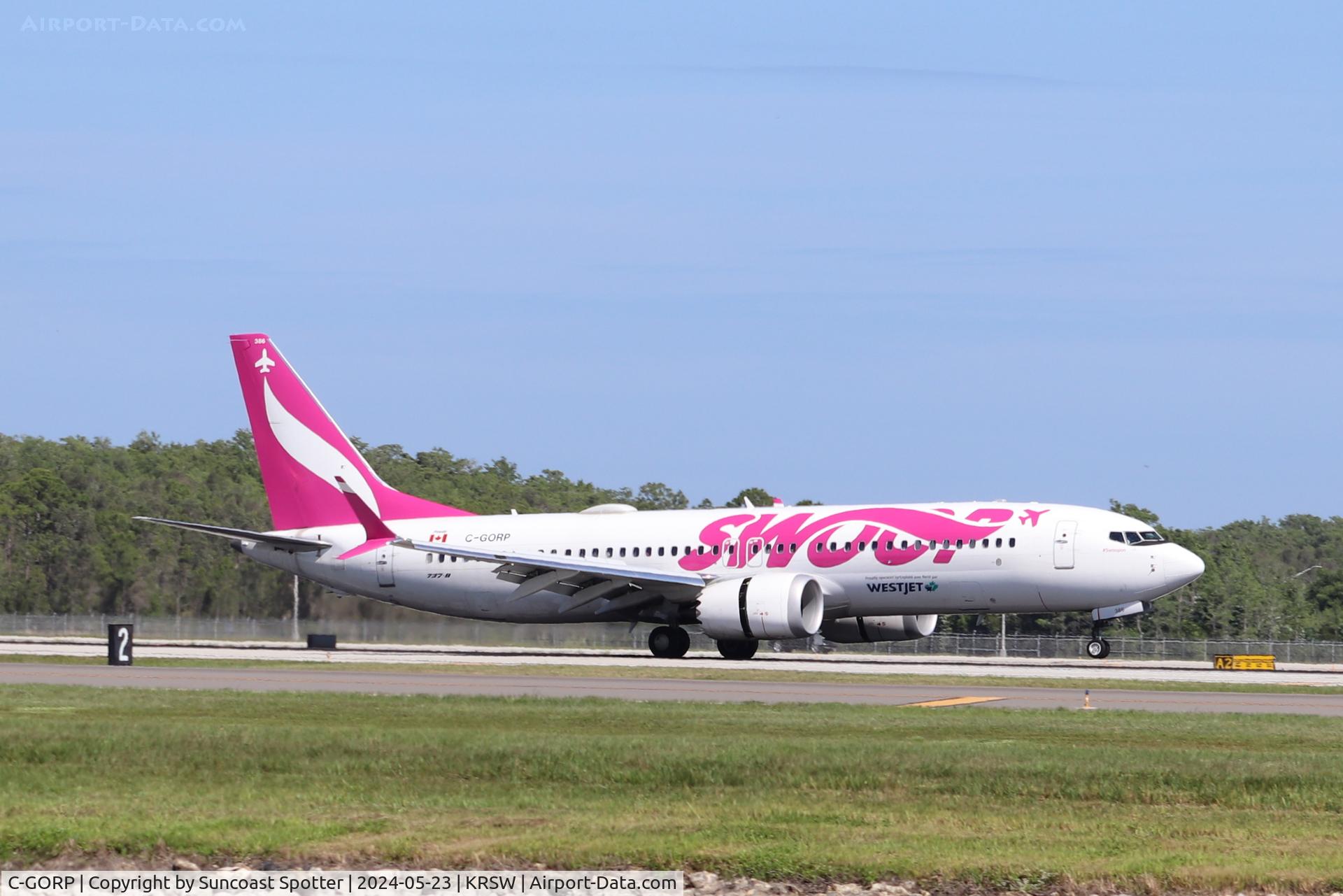 C-GORP, 2021 Boeing 737-8 MAX C/N 63976, WestJet Flight 1236 arrives on Runway 6 at Southwest Florida International Airport following flight from Toronto Pearson International Airport
