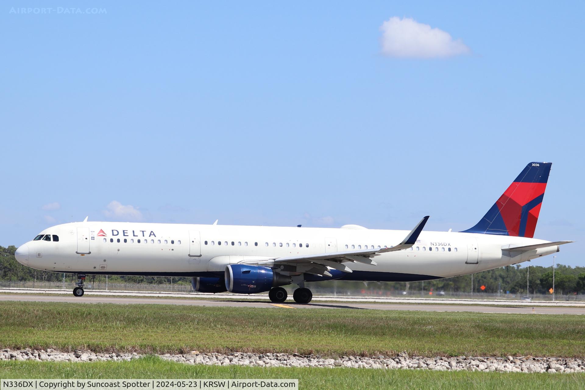 N336DX, 2018 Airbus A321-211 C/N 8063, Delta Flight 2208 taxis at Southwest Florida International Airport following flight from Detroit Metro Airport