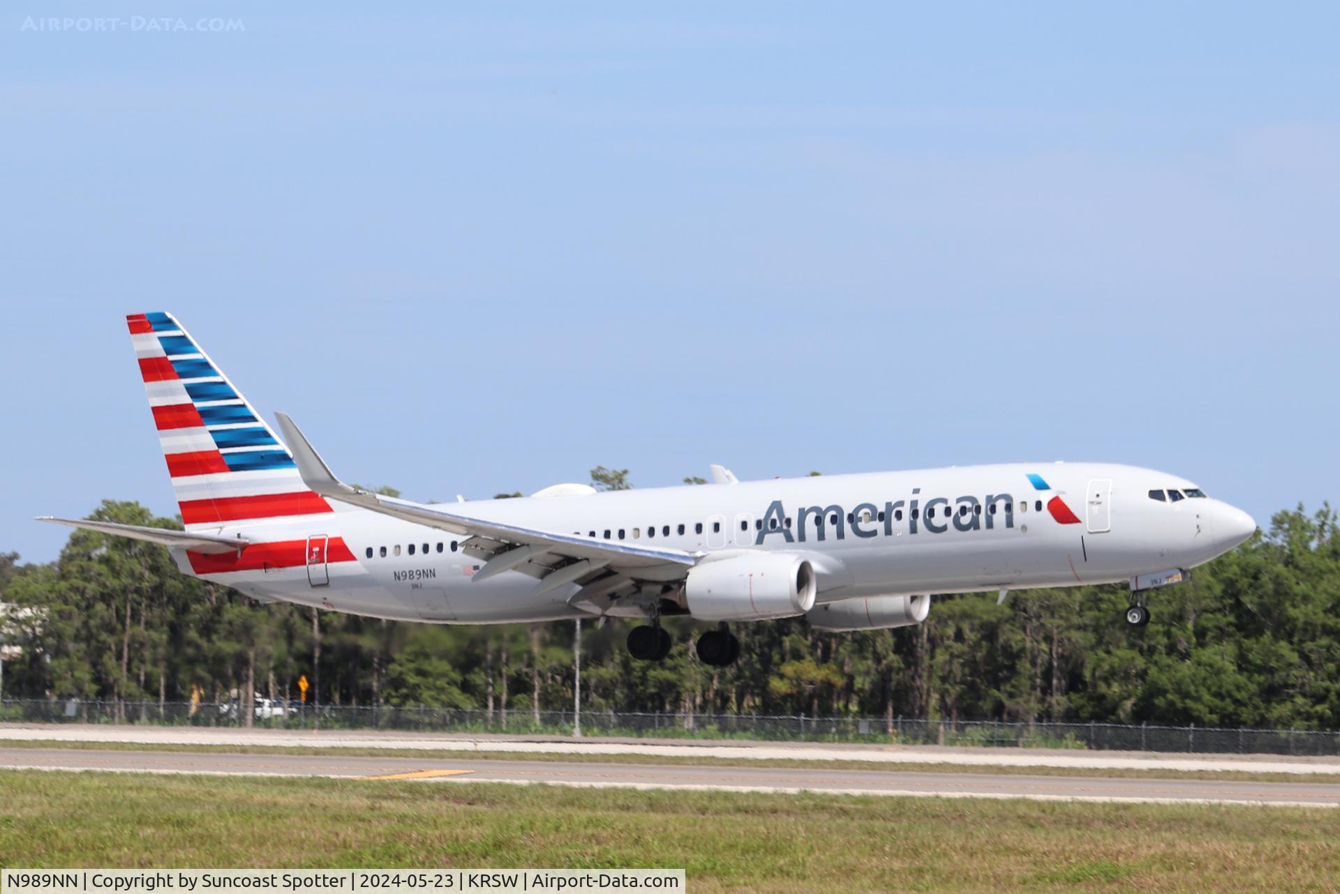 N989NN, 2016 Boeing 737-823 C/N 33338, American Flight 2515 arrives on Runway 6 at Southwest Florida International Airport following flight from Chicago-O’Hare International Airport