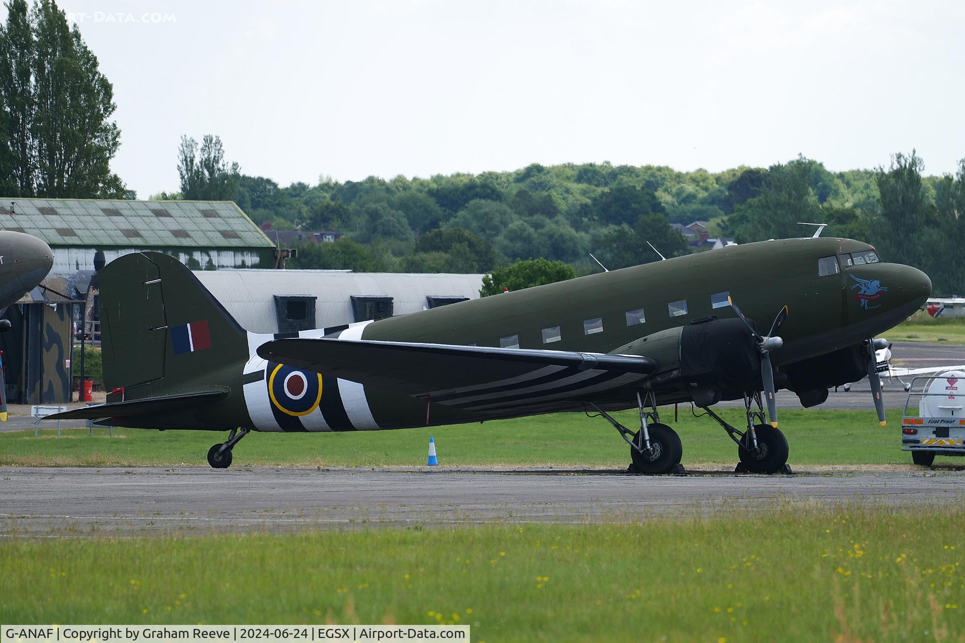 G-ANAF, 1944 Douglas DC-3C-R-1830-90C (C-47B) C/N 33436, Parked at North Weald.