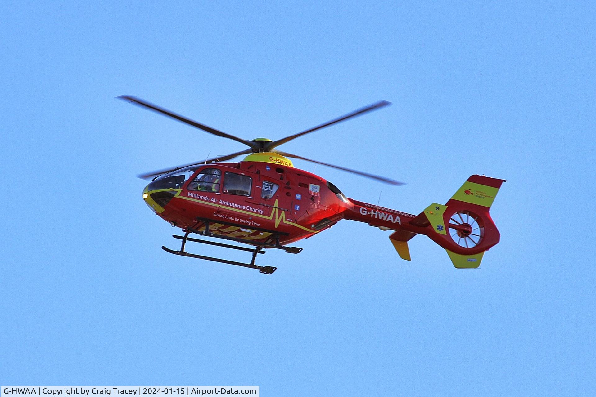 G-HWAA, 2005 Eurocopter EC-135T-2 C/N 0375, Helimed 09 G-HWAA Seen landing at the Royal Stoke Hospital