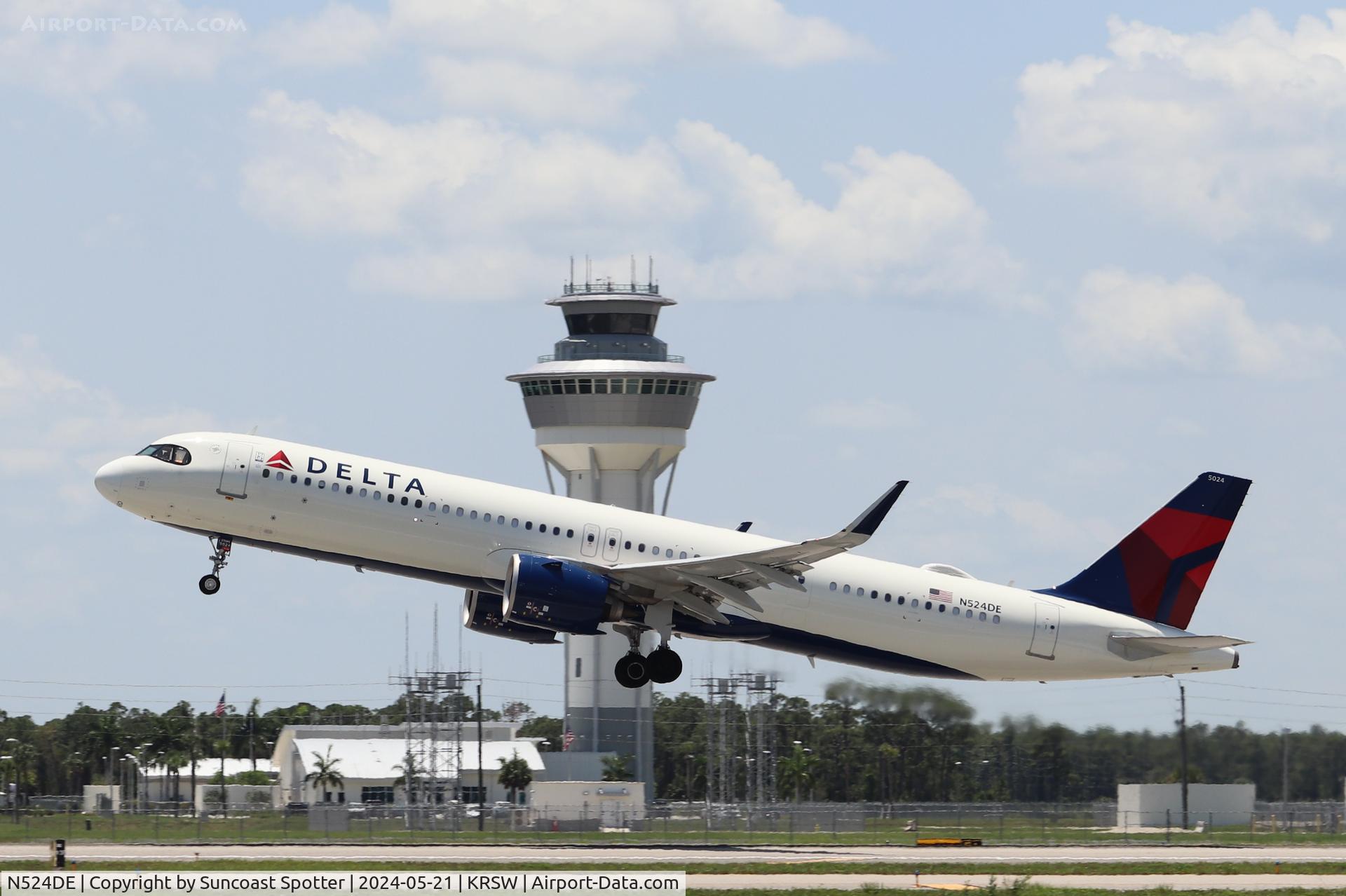 N524DE, 2023 Airbus A321-271NX C/N 11207, Delta Flight 707 departs Runway 6 at Southwest Florida International Airport enroute to Boston-Logan International Airport