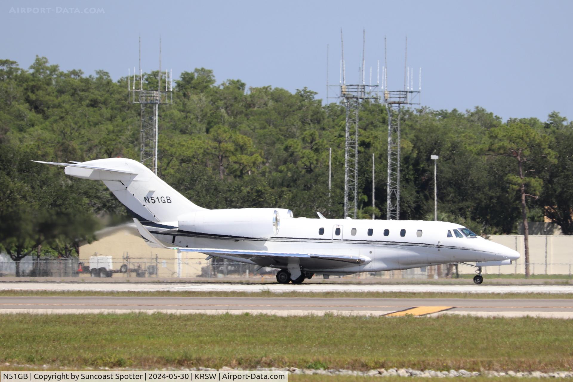 N51GB, 2001 Cessna 750 Citation X C/N 750-0142, Baker Flight 51 departs Runway 6 at Southwest Florida International Airport enroute to Santa Barbara Airport
