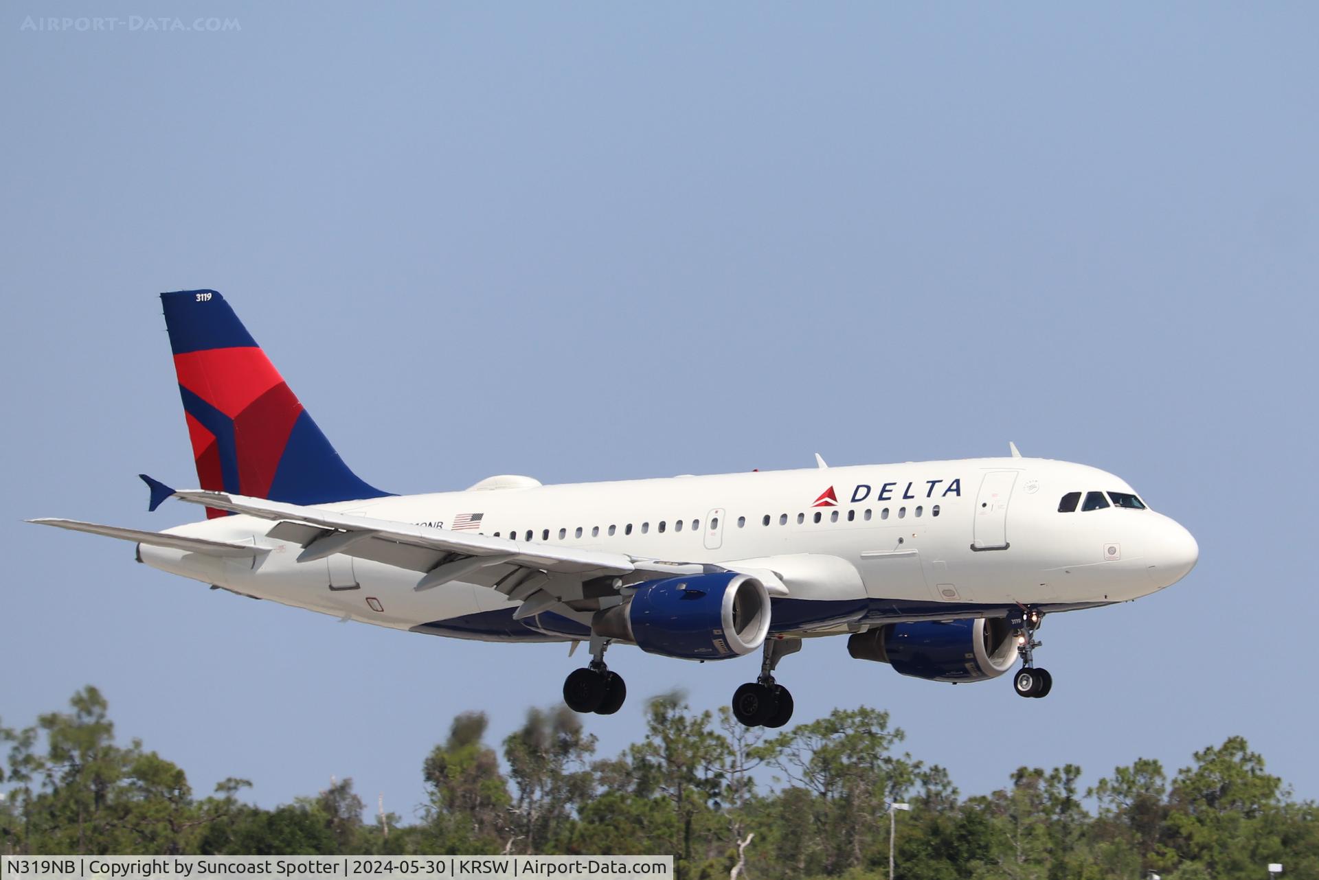 N319NB, 2000 Airbus A319-114 C/N 1346, Delta Flight 1214 arrives on Runway 6 at Southwest Florida International Airport following flight from LaGuardia Airport