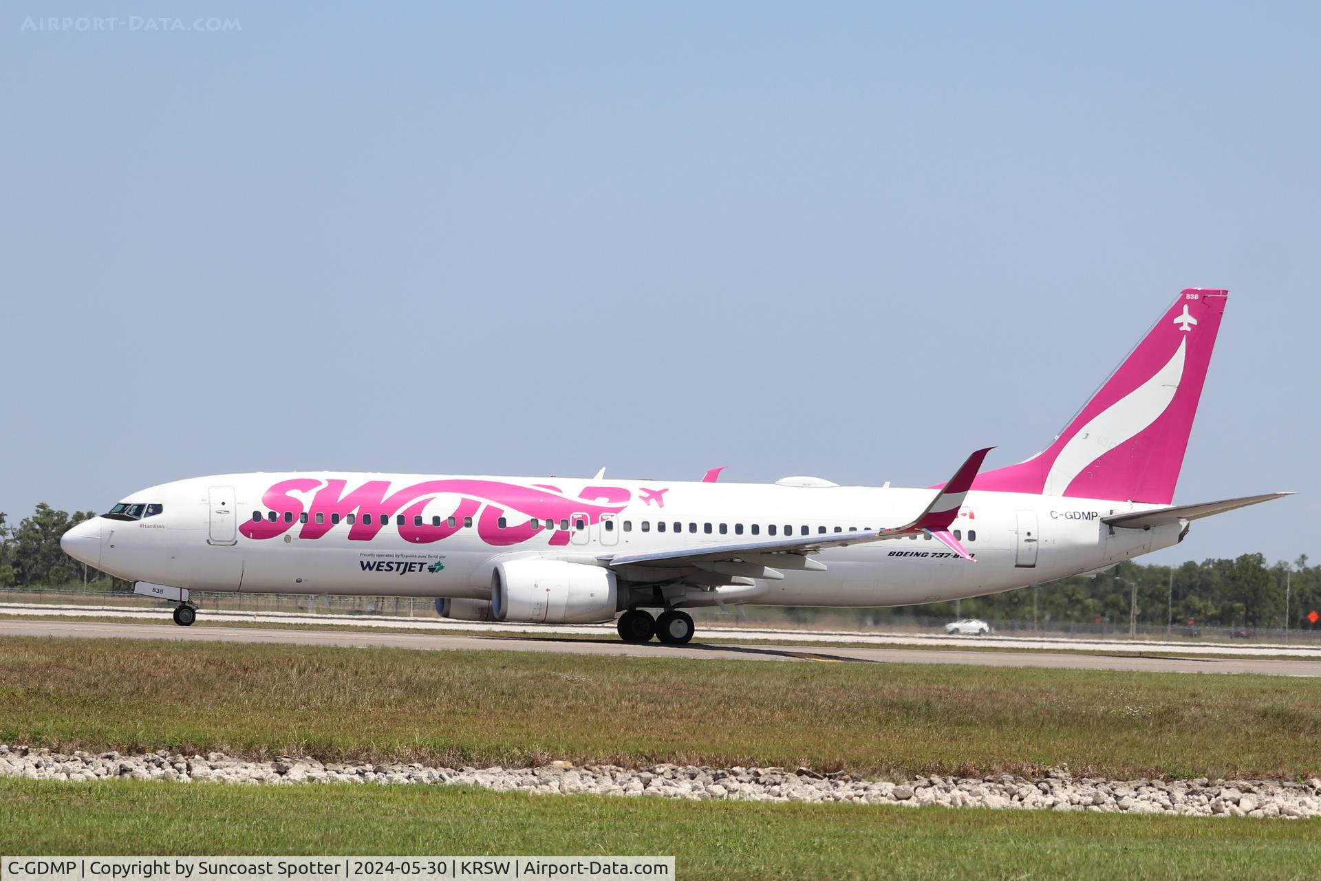 C-GDMP, 2015 Boeing 737-8CT C/N 60131, Westjet Flight 1237 taxis at Southwest Florida International Airport prior to flight to Toronto-Pearson International Airport