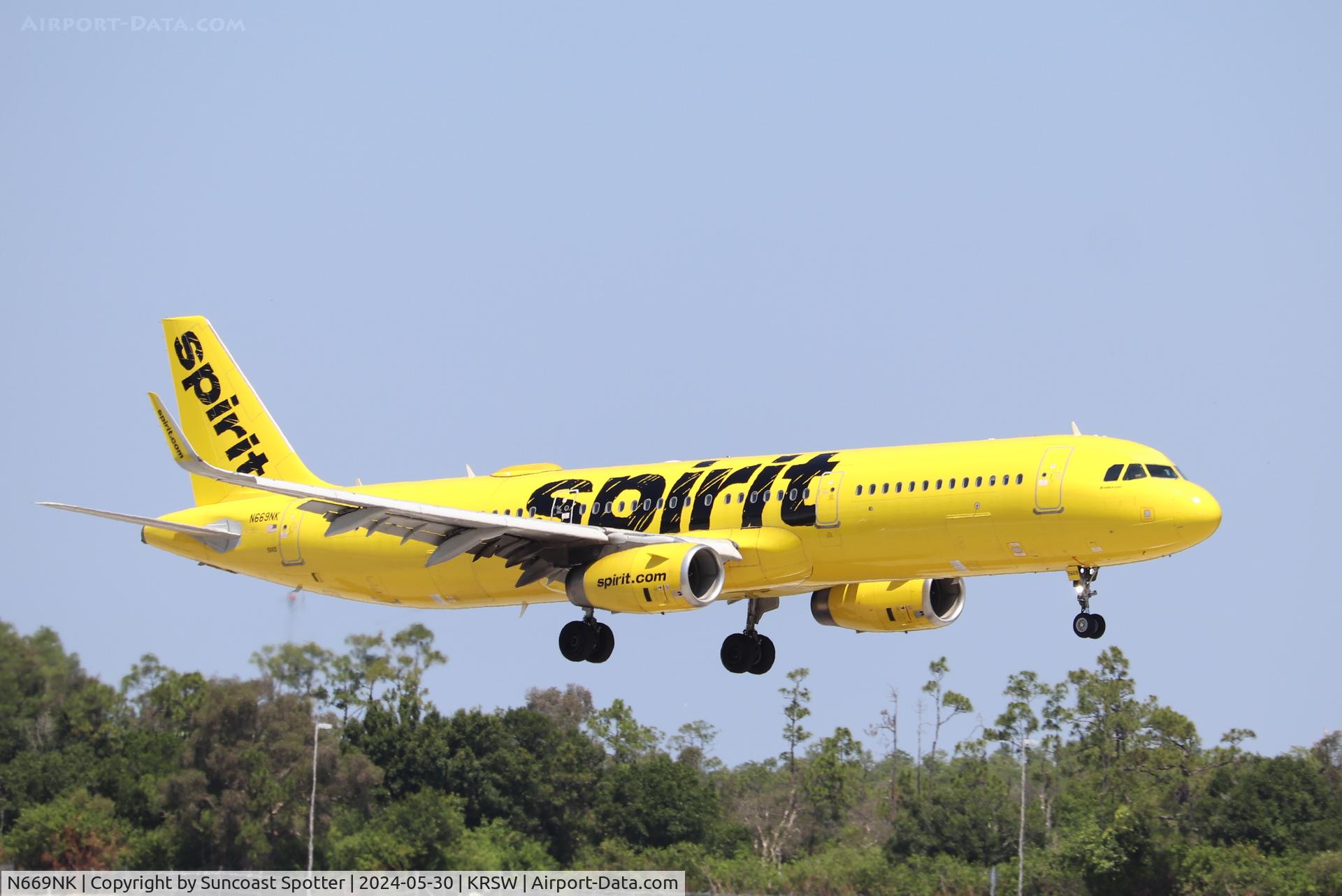 N669NK, 2016 Airbus A321-231 C/N 7296, Spirit Flight 8869 arrives on Runway 6 at Southwest Florida International Airport following flight from Orlando International Airport