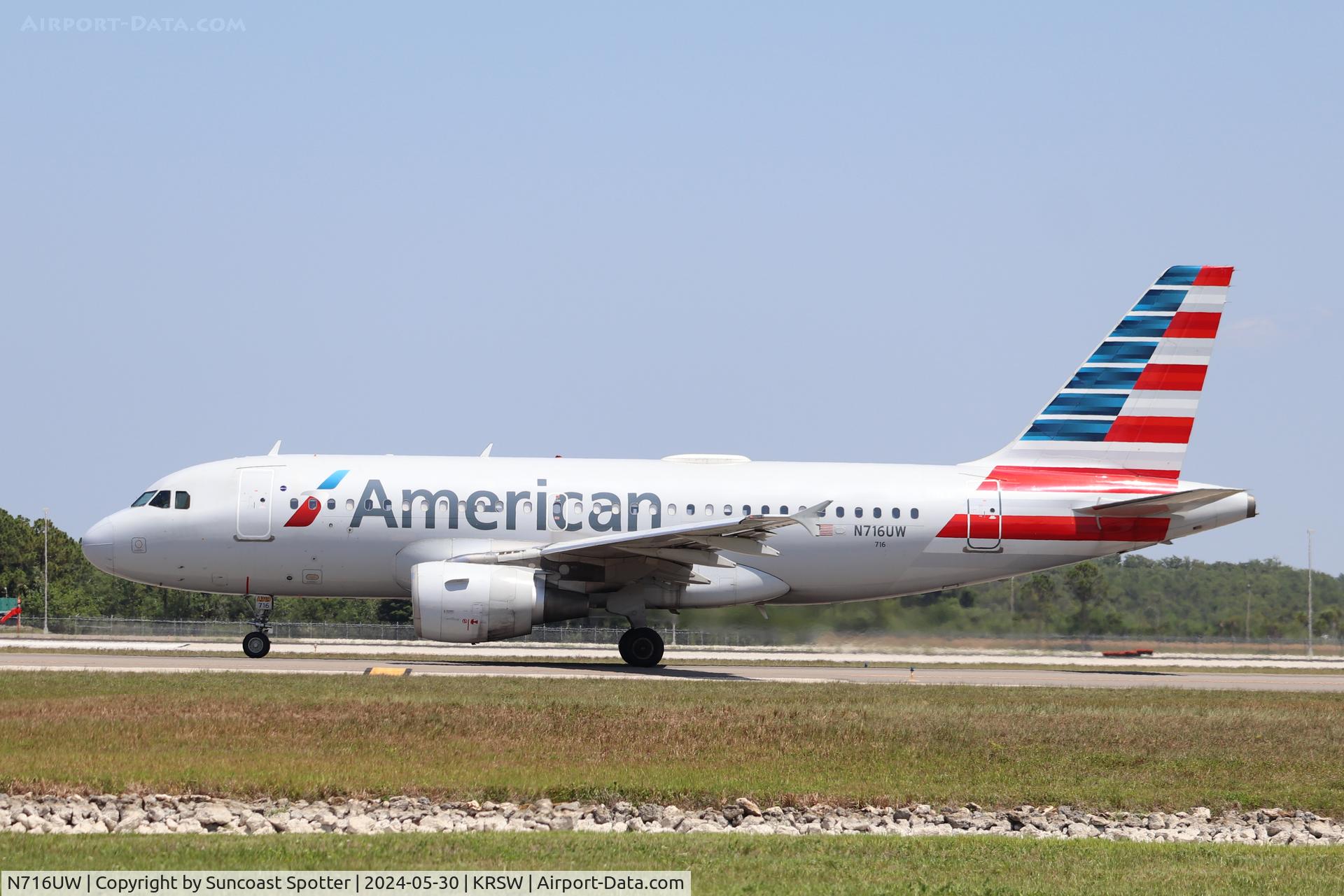 N716UW, 1999 Airbus A319-112 C/N 1055, American Flight 2019 taxis at Southwest Florida International Airport prior to flight to Reagan National Airport
