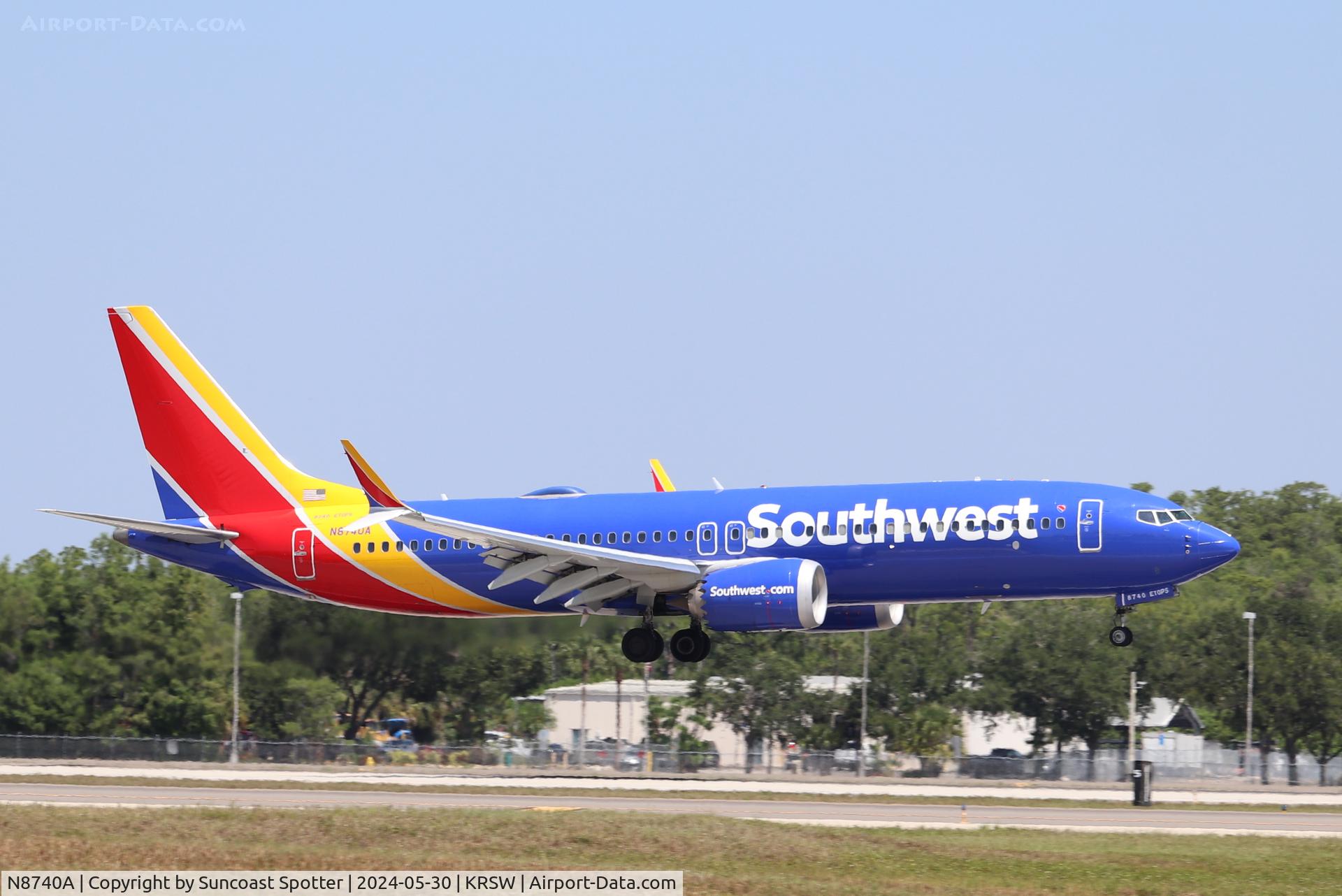 N8740A, 2021 Boeing 737 Max 8 C/N 61860, Southwest Flight 4064 arrives on Runway 6 at Southwest Florida International Airport following flight from St Louis-Lambert International Airport