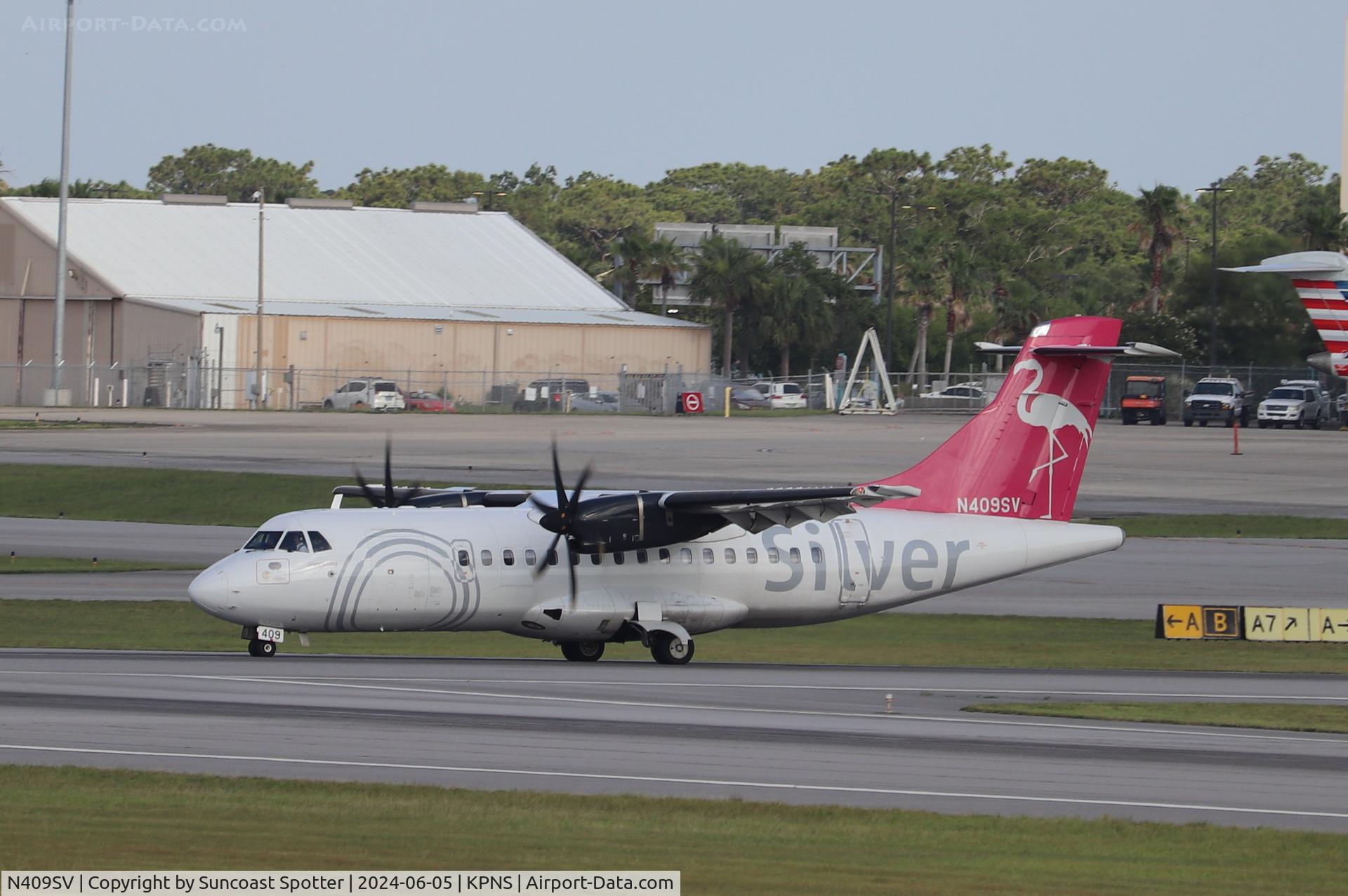 N409SV, 2022 ATR 42-600 C/N 1606, Silver Flight 82 arrives on Runway 17 at Pensacola International Airport following flight from Tampa International Airport