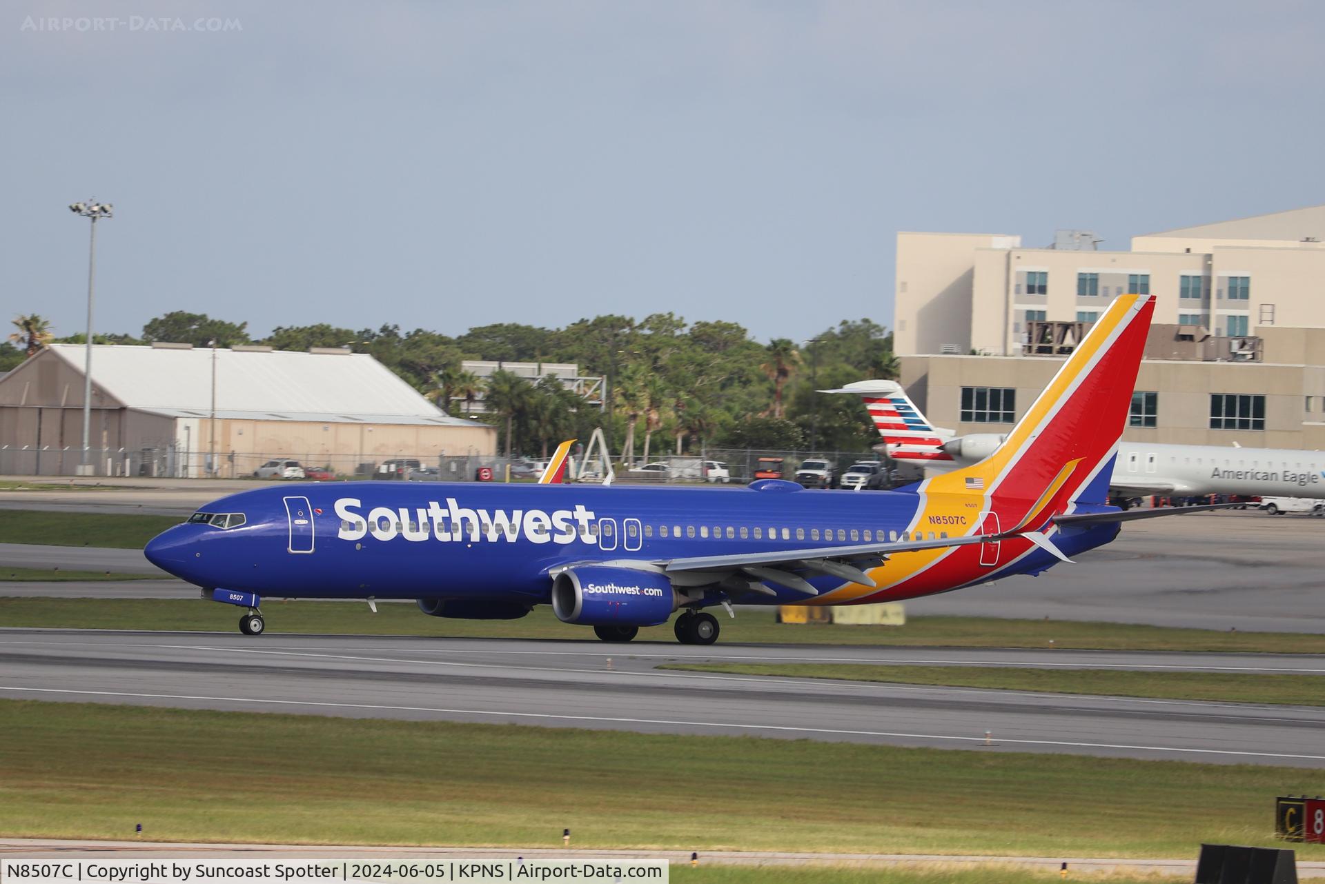 N8507C, 2016 Boeing 737-8H4 C/N 41531, Southwest Flight 670 departs Runway 17 at Pensacola International Airport enroute to Nashville International Airport
