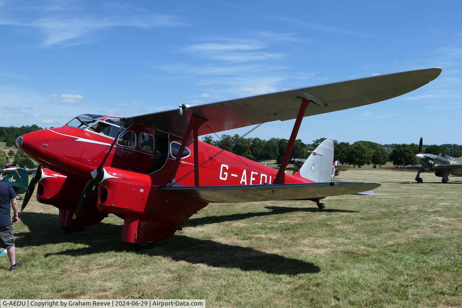 G-AEDU, 1937 De Havilland DH-90A Dragonfly C/N 7526, Parked at Hevenigham Hall.