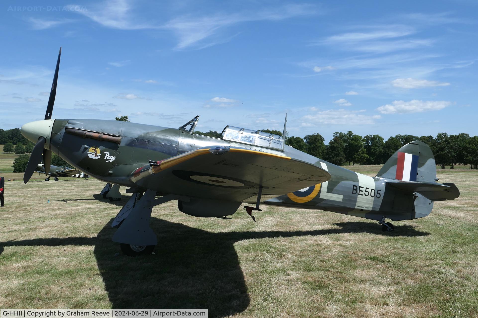 G-HHII, 1940 Hawker (CCF) Hurricane Mk2B C/N CCF/R20023, Parked at Hevenigham Hall.
