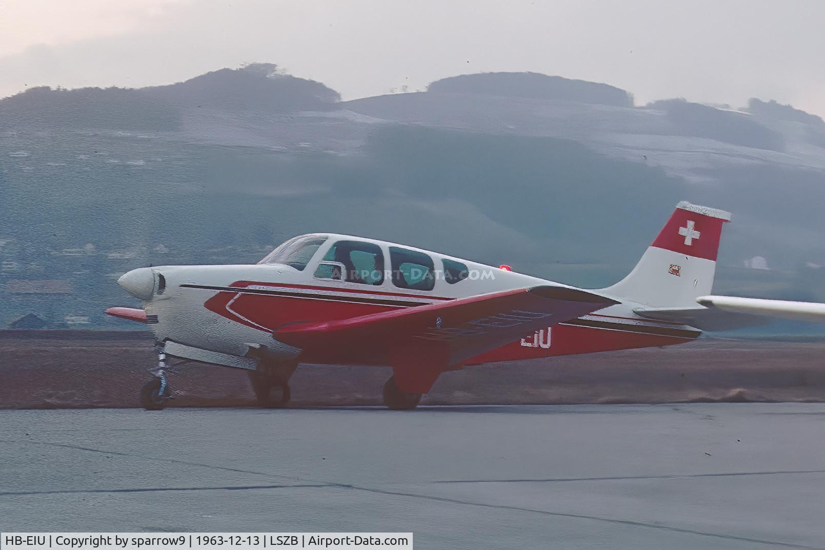 HB-EIU, 1962 Beechcraft 35-B33 C/N CD-438, December-evening at Berne-Belp. HB-registered since 1962-04-05.Scanned from a slide.