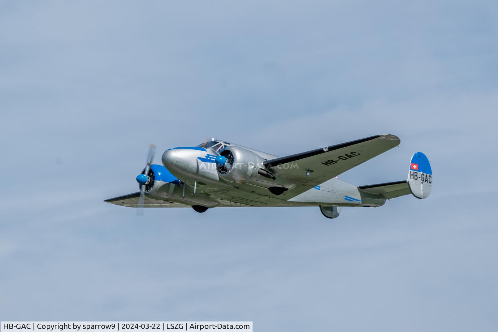 HB-GAC, 1944 Beech C-45 Expeditor C/N 8362, Flying again since 2020-07-15. HB-registered from 1957-05-25 until 1969-01-15, 1972-07-19 until 1980-01-28 and again since 2018-10-04.