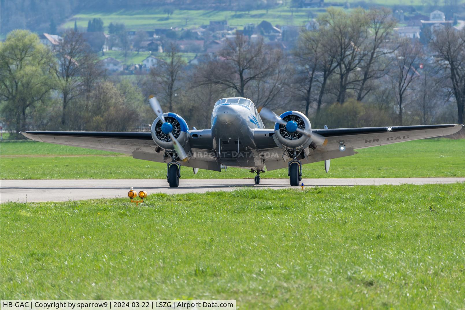 HB-GAC, 1944 Beech C-45 Expeditor C/N 8362, Flying again since 2020-07-15. HB-registered from 1957-05-25 until 1969-01-15, 1972-07-19 until 1980-01-28 and again since 2018-10-04.