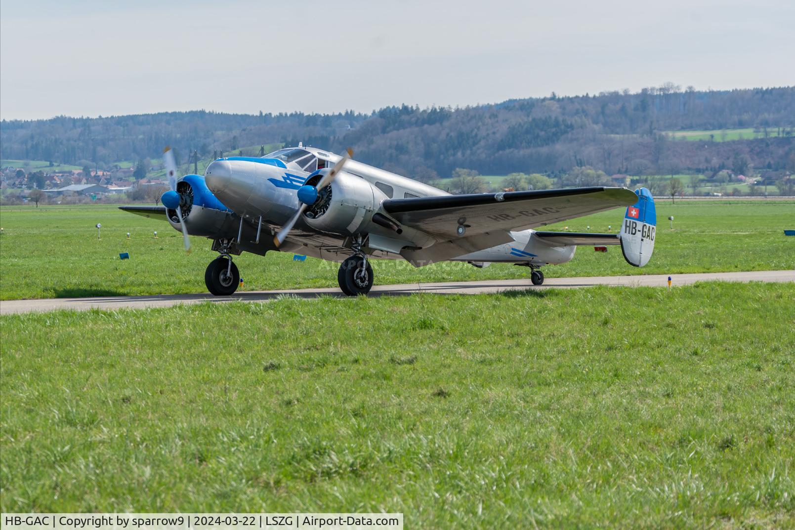 HB-GAC, 1944 Beech C-45 Expeditor C/N 8362, Flying again since 2020-07-15. HB-registered from 1957-05-25 until 1969-01-15, 1972-07-19 until 1980-01-28 and again since 2018-10-04.