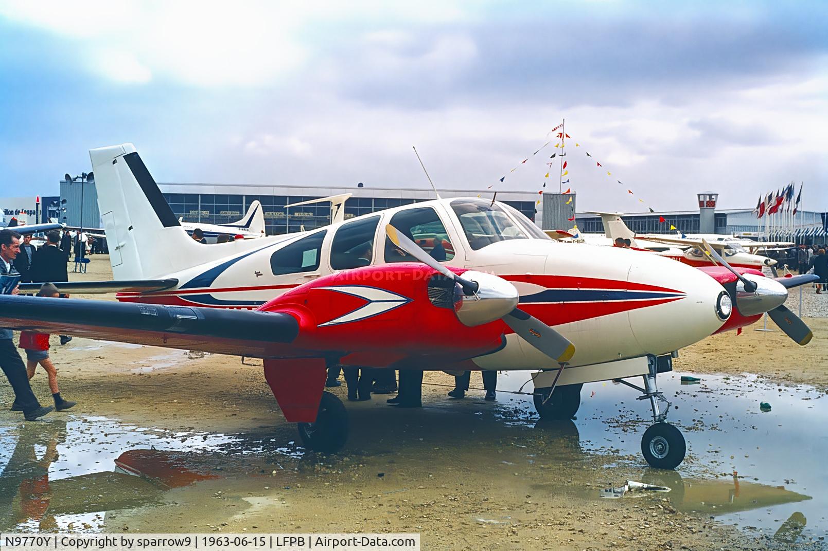 N9770Y, 1963 Beech 95-A55 Baron C/N TC-343, Aero Salon Le Bourget 1963. Scanned from a slide.