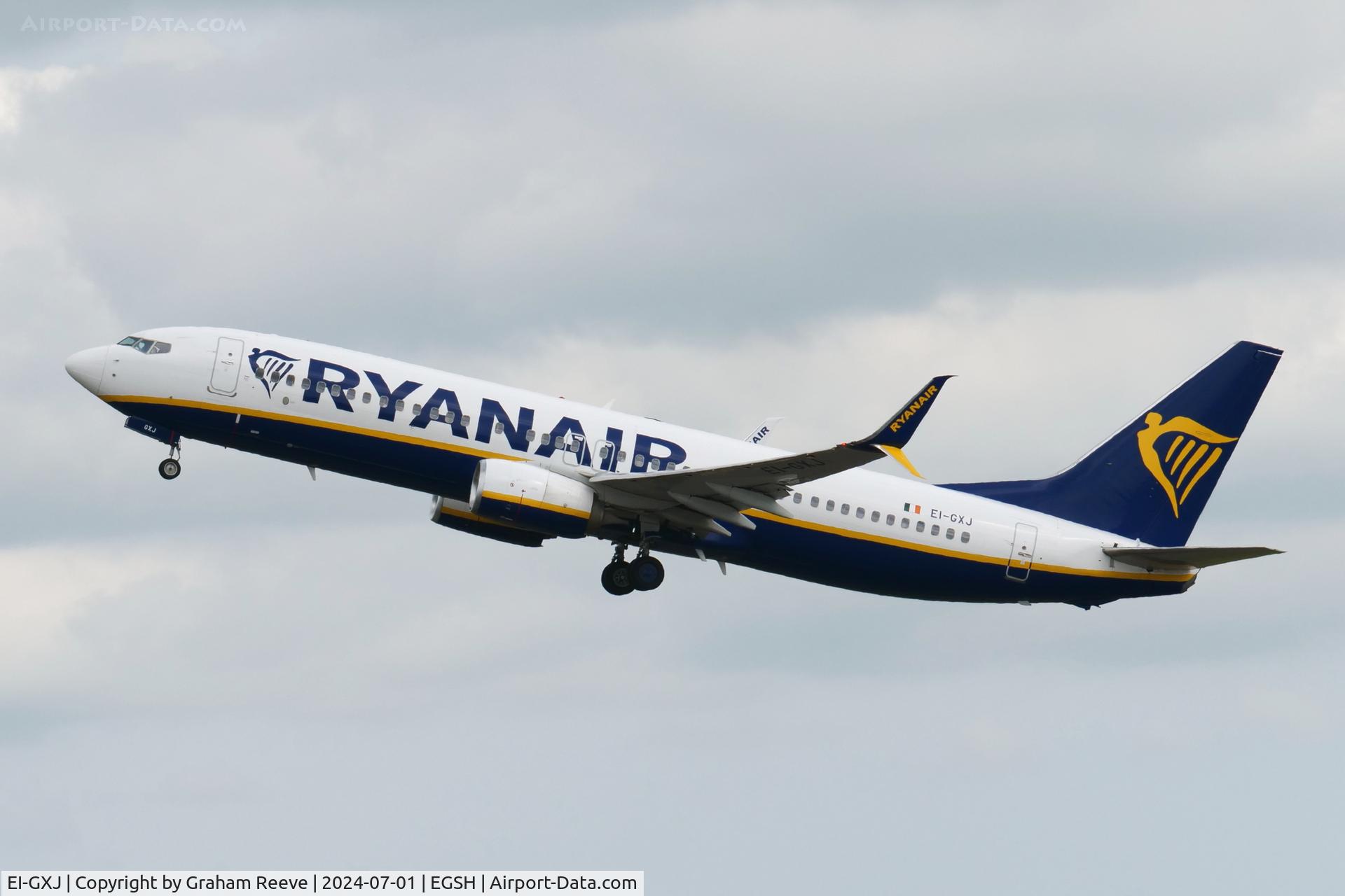 EI-GXJ, 2018 Boeing 737-800 C/N 44859, Departing from Norwich.