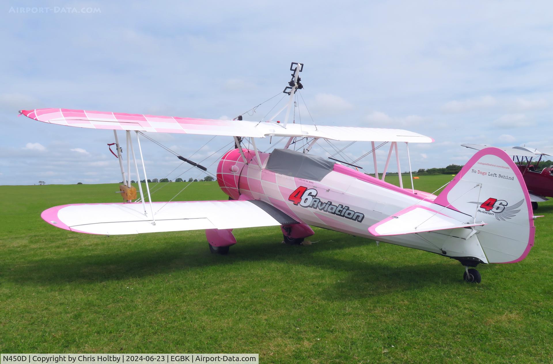 N450D, 1943 Boeing PT-13D Kaydet (E75) C/N 75-5099, Parked on the flightline ready for its wingwalking display at Sywell Airshow 2024