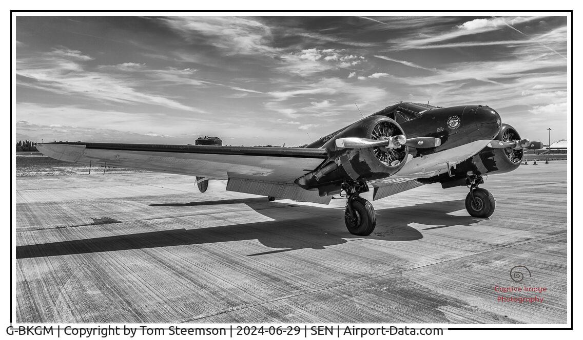 G-BKGM, 1952 Beech Mk.3NM Expeditor C/N A-853/CA-203, Black & White rendition of the Beech 3NM Expeditor G-BKGM taken at London Southend Airport