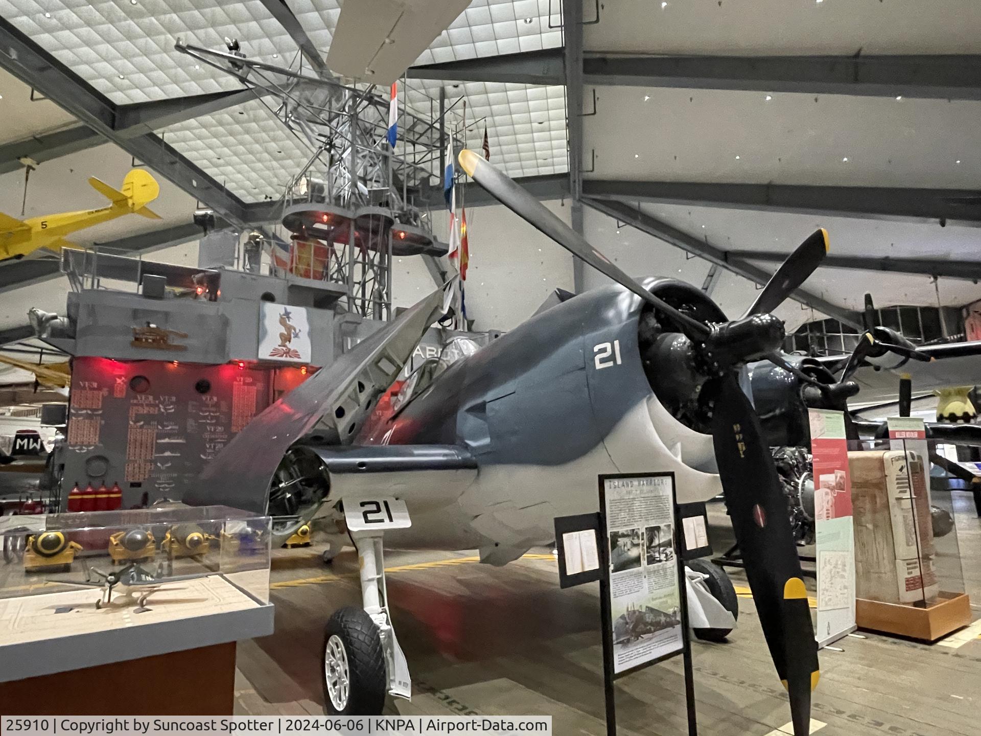 25910, Grumman F6F-3 Hellcat C/N Not found 25910, An US Navy F6F Hellcat from the Fighting Squadron 31 on the USS Cabot sits on display at the National Naval Aviation Museum