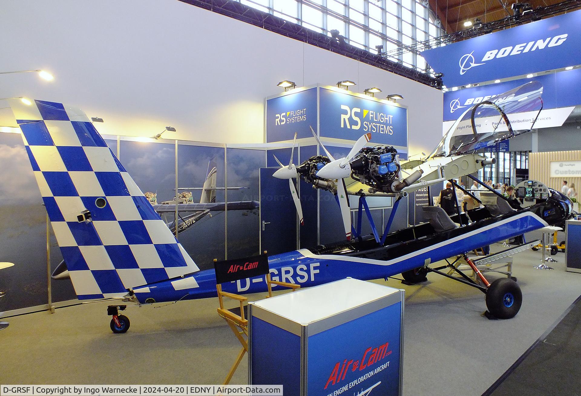 D-GRSF, Lockwood Air Cam C/N not found_D_GRSF, Lockwood Air-Cam (outer wings / tailplane dismounted, central wing / engines minus outer skin/cowlings) at the AERO 2024, Friedrichshafen
