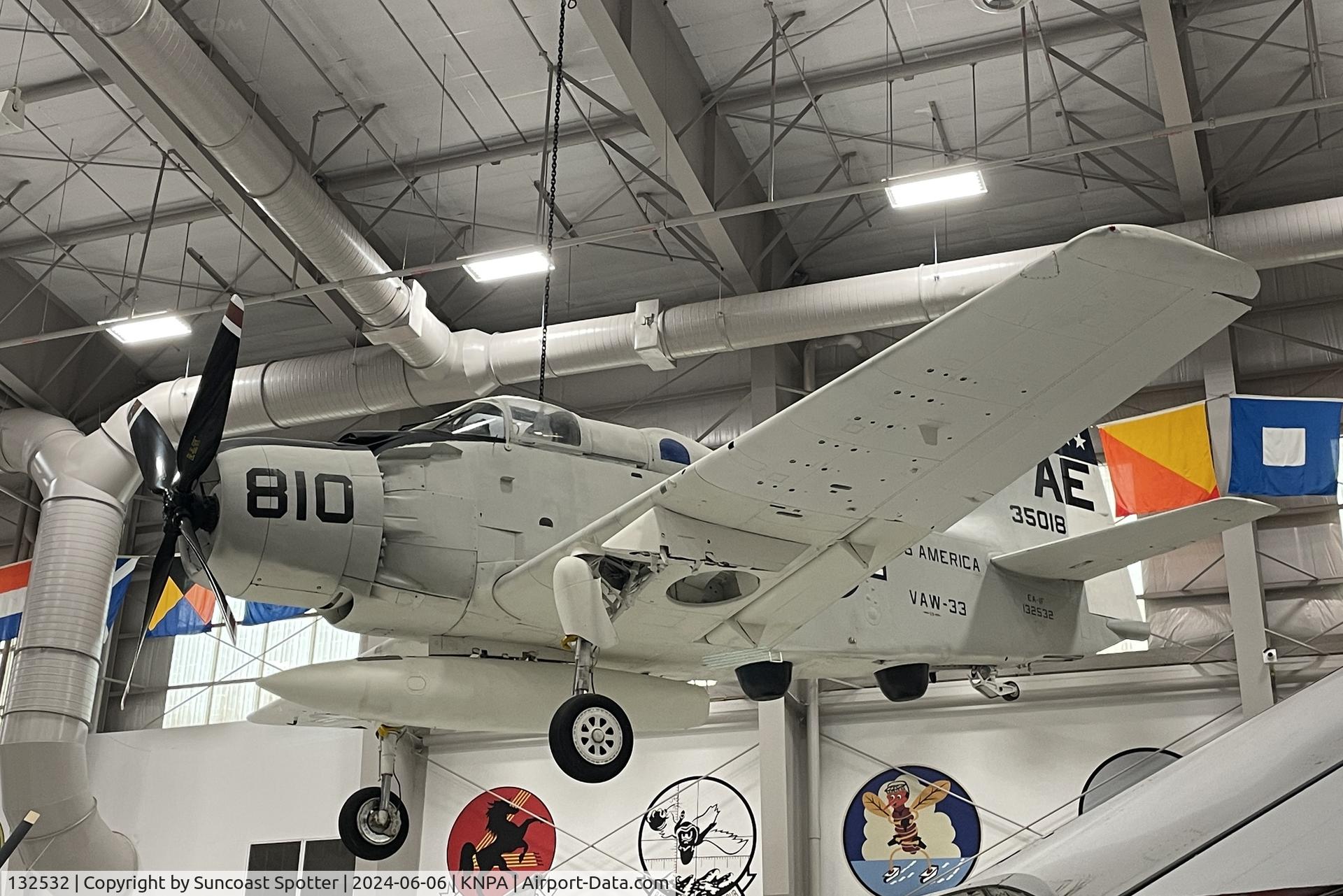132532, Douglas A-1G Skyraider C/N 8927, An US Navy EA-1F Skyraider from the  Carrier Airborne Early Warning Squadron 33 at Naval Station Norfolk sits on display at the National Naval Aviation Museum