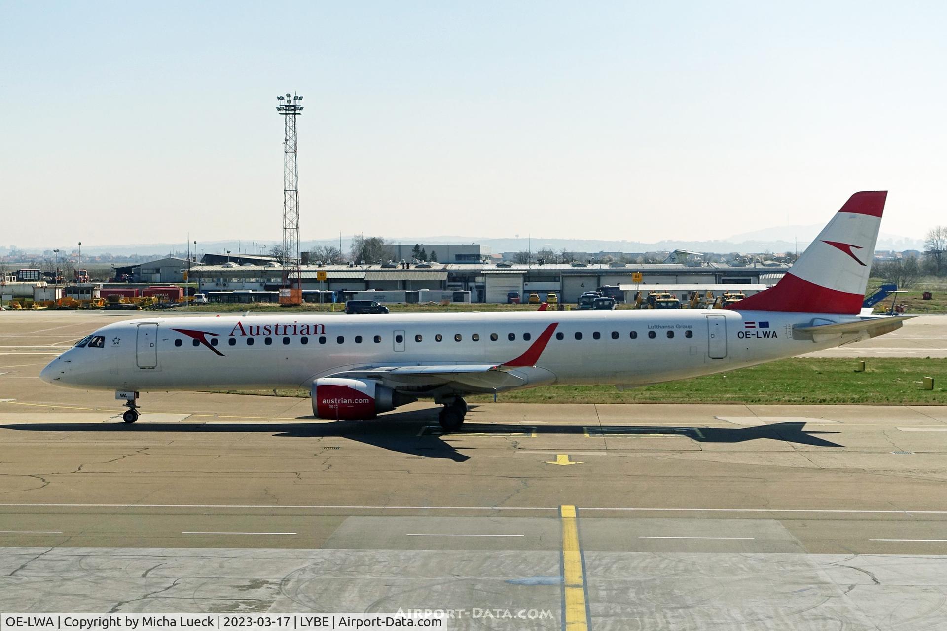 OE-LWA, 2009 Embraer 190LR (ERJ-190-200LR) C/N 19000314, At Nikola Tesla