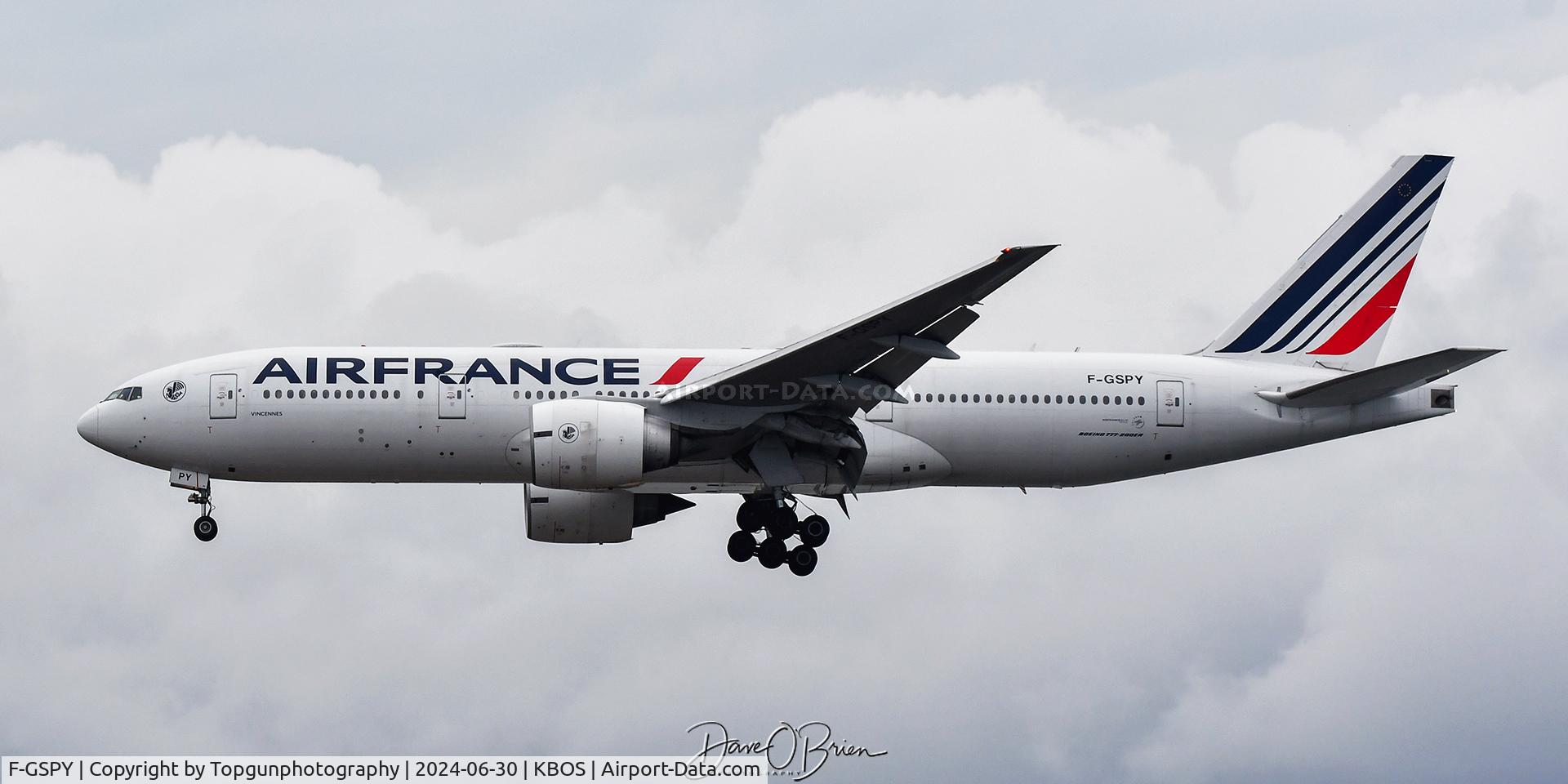 F-GSPY, 2002 Boeing 777-228/ER C/N 32305, Inbound from Paris to Boston, landing RW22 L