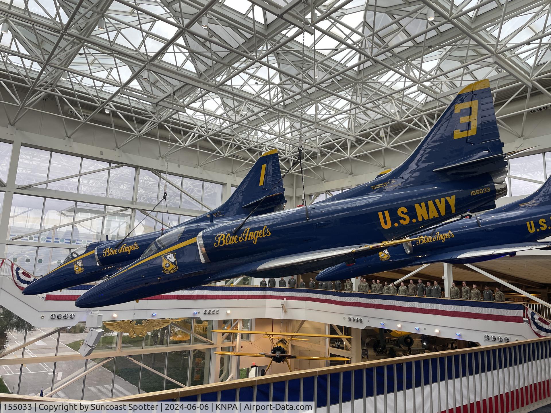 155033, Douglas A-4F Skyhawk C/N 13849, An US Navy Blue Angels A-4 Skyhawk on display at the National Naval Aviation Museum