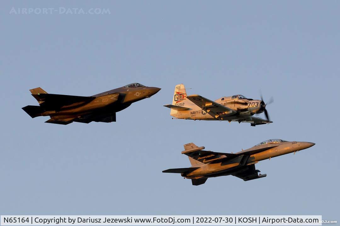 N65164, 1955 Douglas EA-1E Skyraider AD-5W C/N 55-471DH, The US Navy F-35C Lightning II and EA-18G Growler Demonstration Teams formation with an AD-5 Skyraider in US N