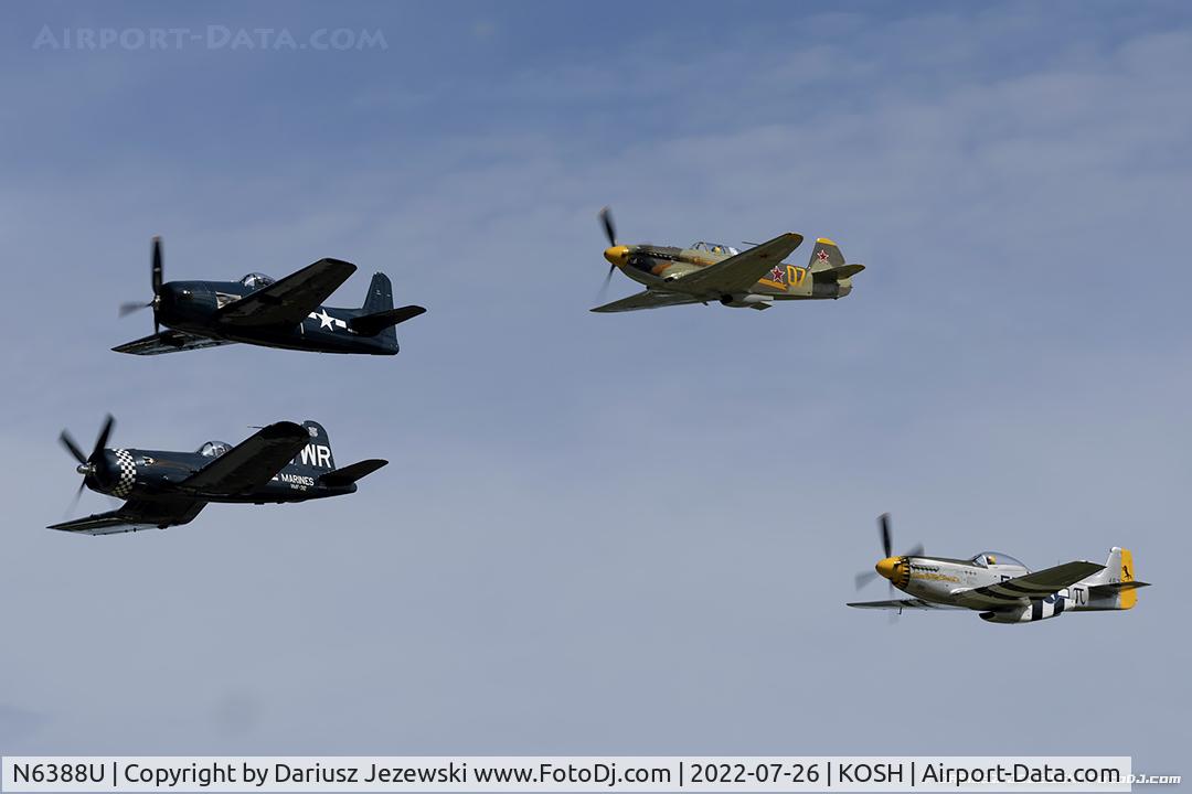 N6388U, 2000 Yakovlev Yak-9U-M C/N 0470407, Unique formation of Bearcat, Corsair, Yak-3 and P-51 Mustang