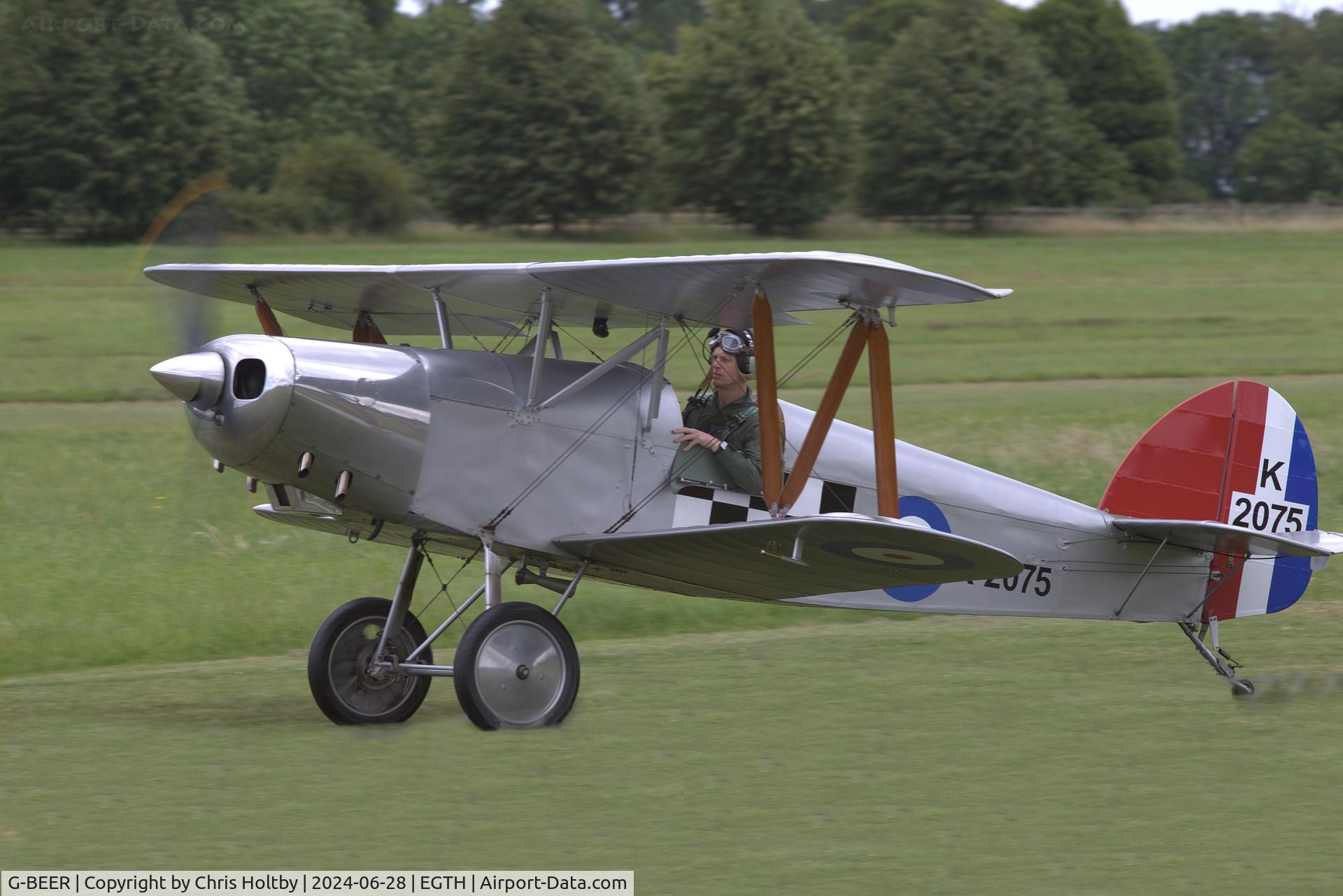 G-BEER, 1979 Isaacs Fury II C/N PFA 1588, Taxiing to park for the Festival of Flight Airshow at Old Warden