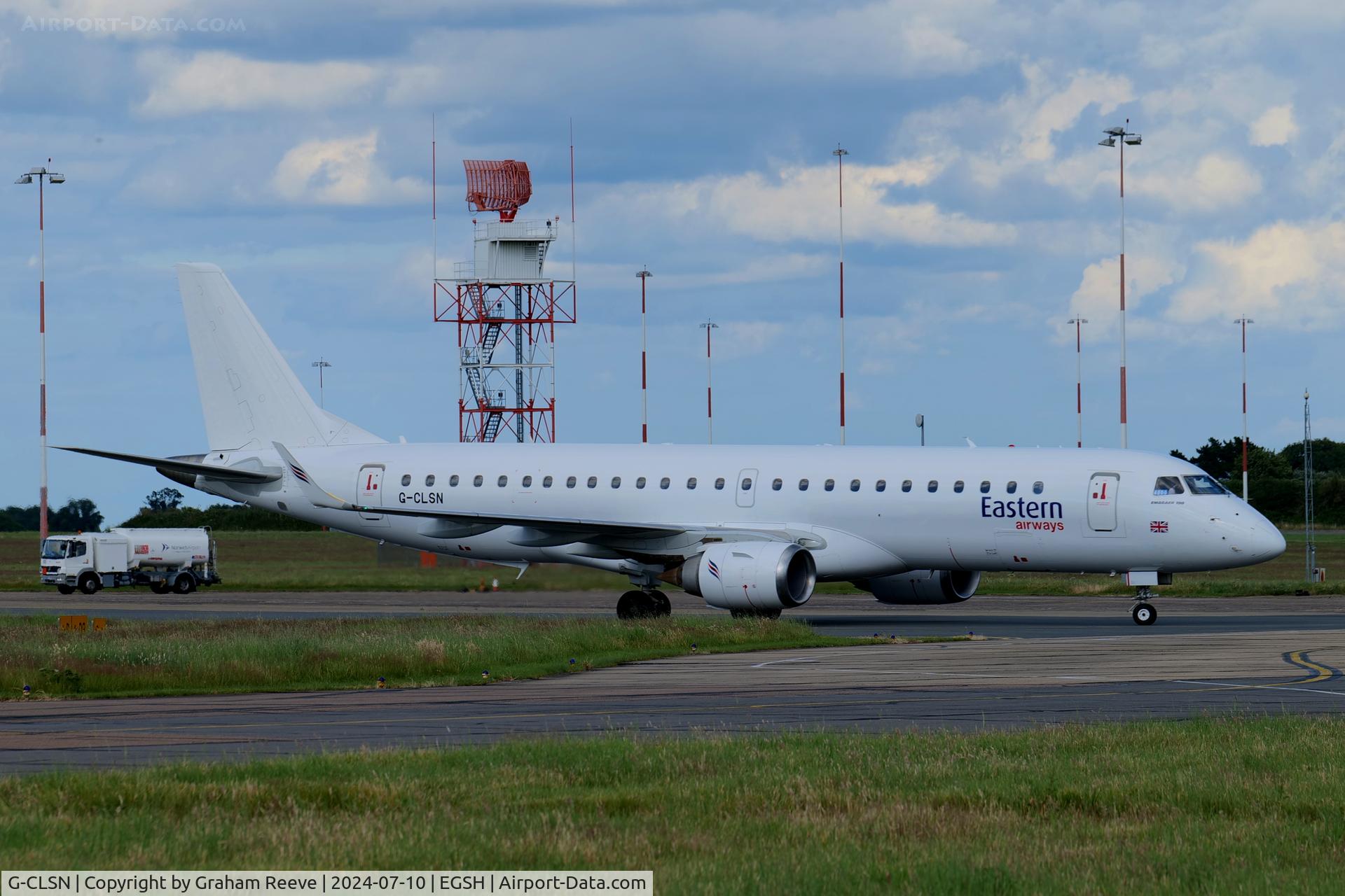 G-CLSN, 2007 Embraer 190LR (ERJ-190-100LR) C/N 19000130, Just landed at Norwich.