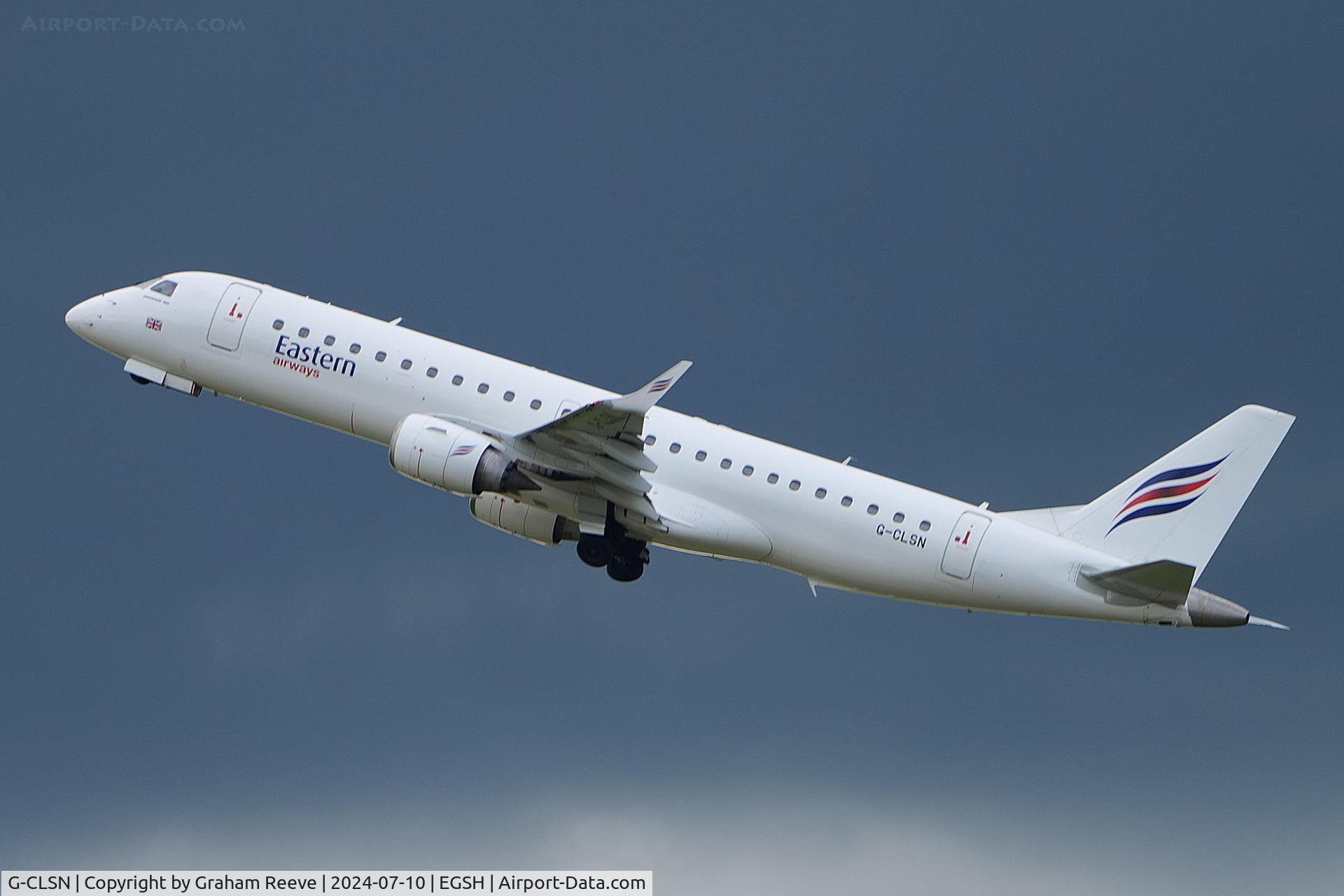 G-CLSN, 2007 Embraer 190LR (ERJ-190-100LR) C/N 19000130, Departing from Norwich.