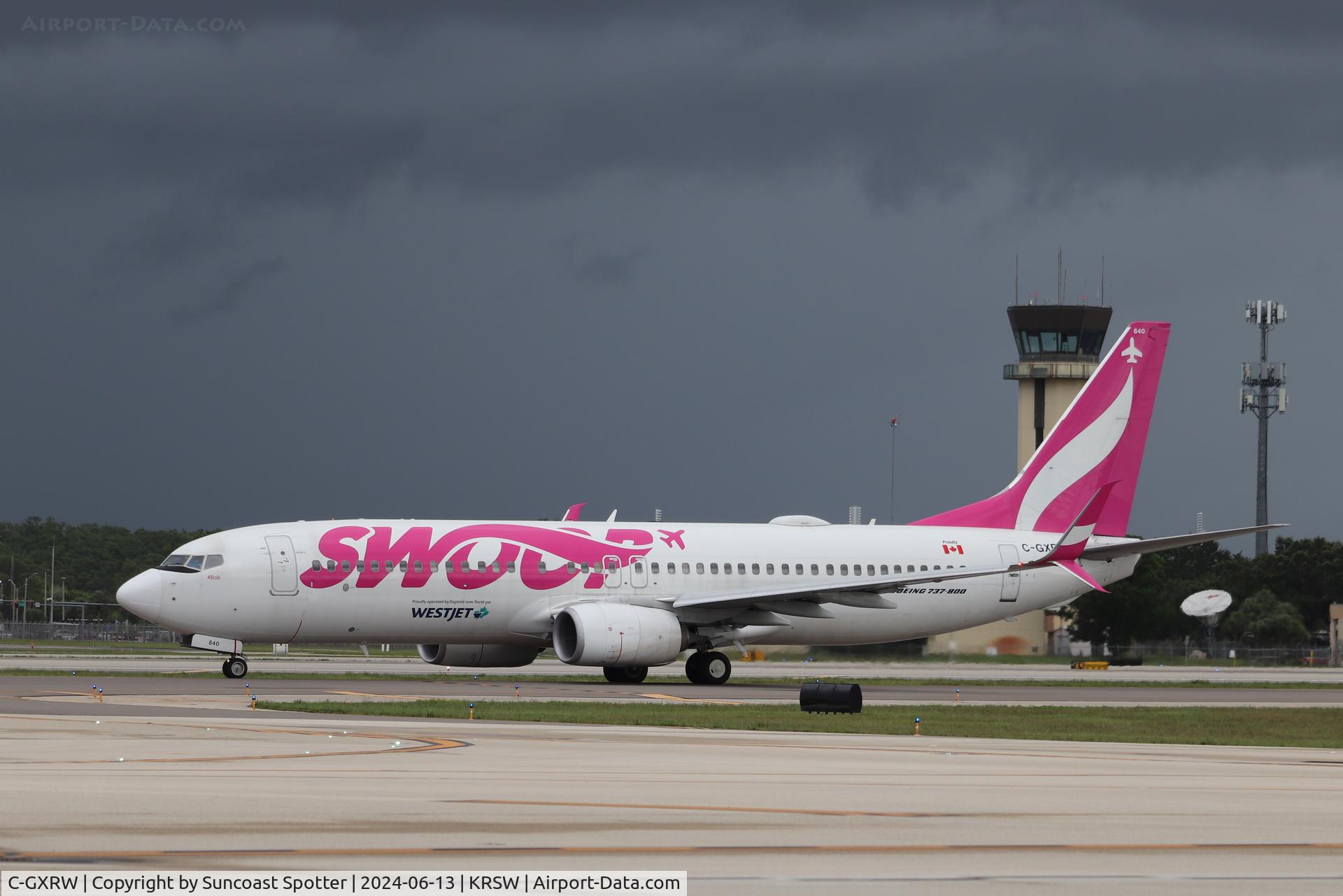C-GXRW, 2015 Boeing 737-8CT C/N 39082, WestJet Flight 1236 taxis to the gate at Southwest Florida International Airport following flight from Toronto-Pearson International Airport