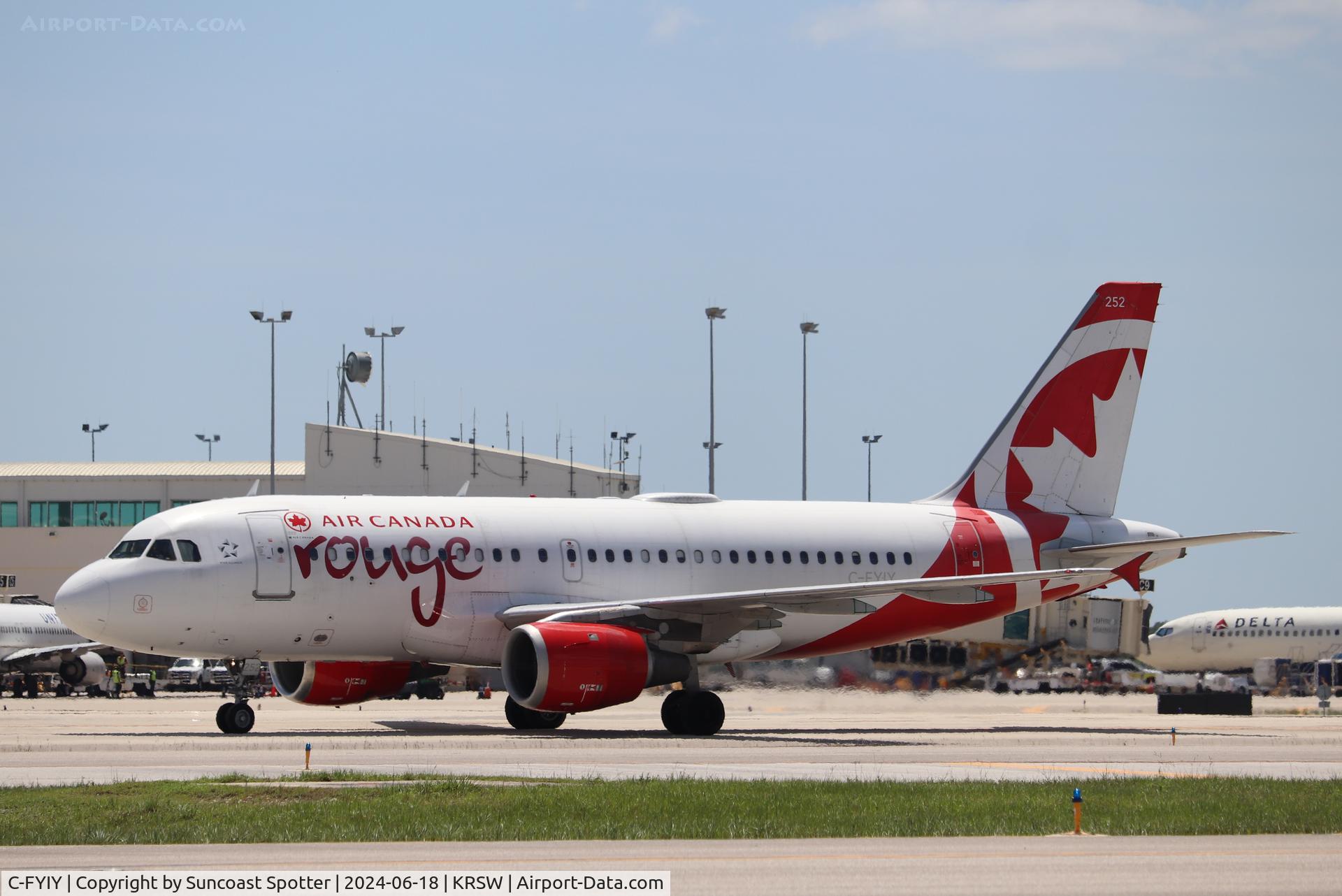 C-FYIY, 1996 Airbus A319-114 C/N 634, Rouge Flight 1290 taxis to gate at Southwest Florida International Airport following flight from Toronto-Pearson International Airport