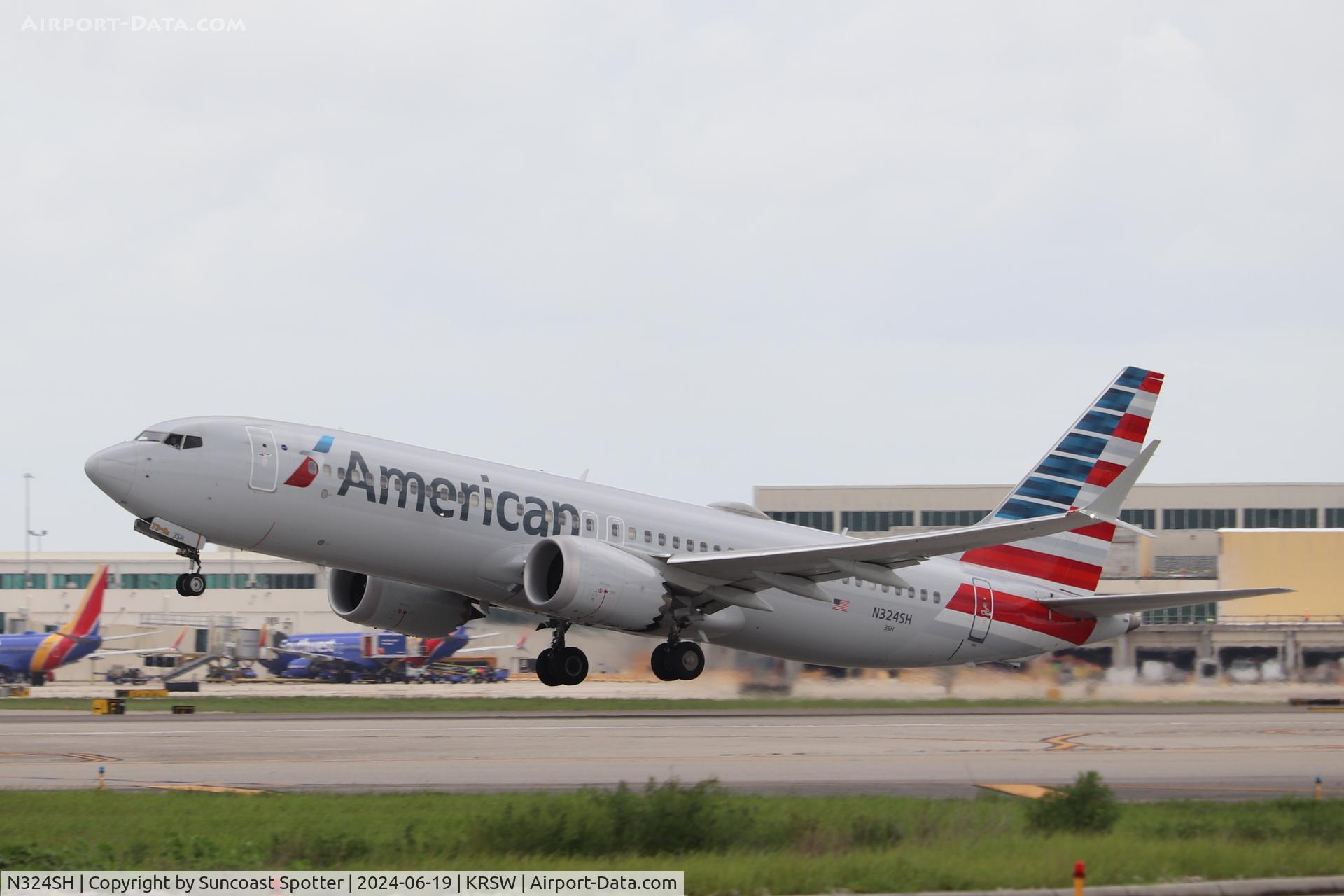 N324SH, 2020 Boeing 737 MAX 8 C/N 44476, American Flight 1929 departs Runway 6 at Southwest Florida International Airport enroute to Chicago-O’Hare International Airport