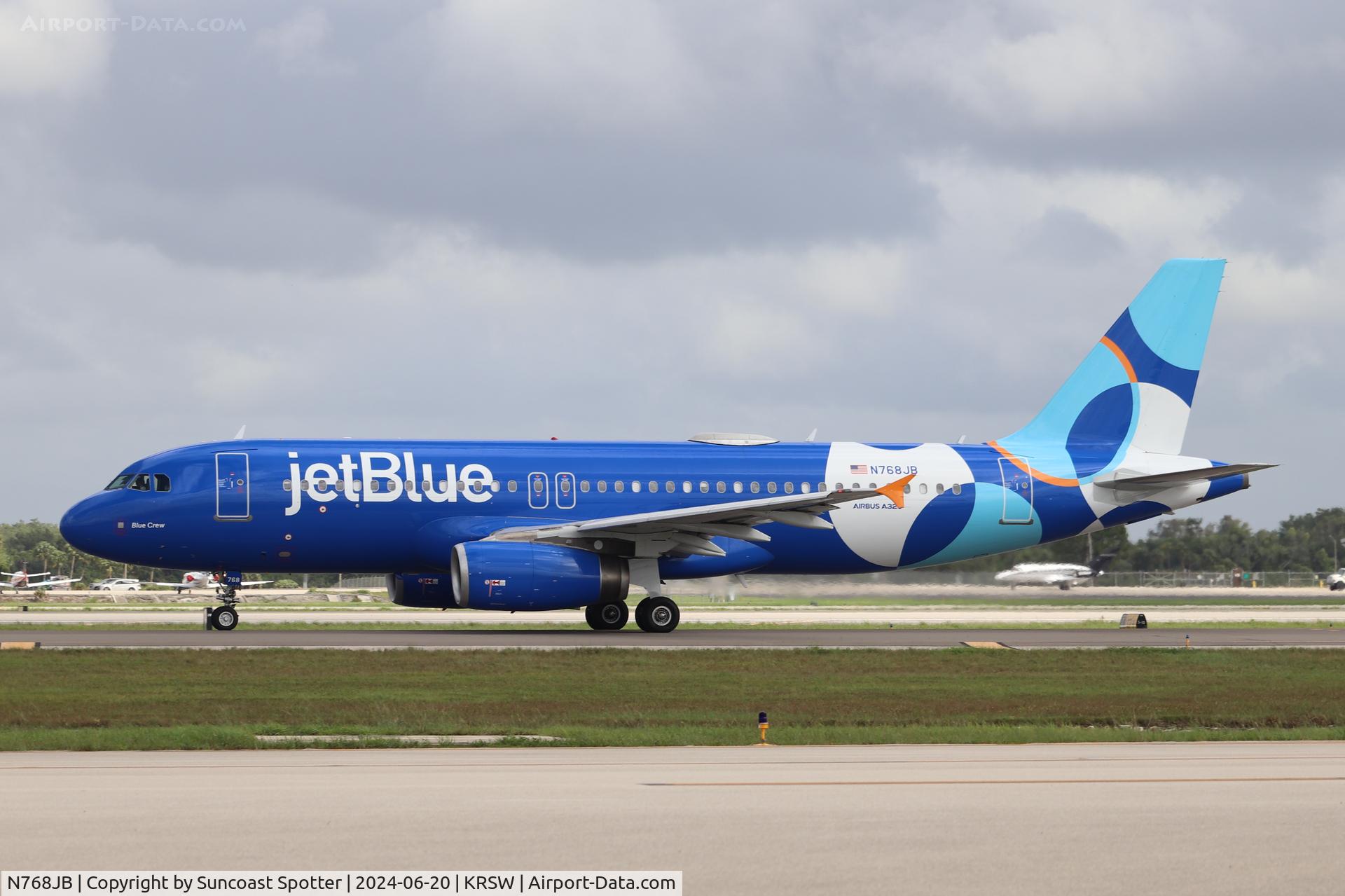 N768JB, 2008 Airbus A320-232 C/N 3760, JetBlue Flight 265 taxis to the gate at Southwest Florida International Airport following flight from Boston Logan International Airport