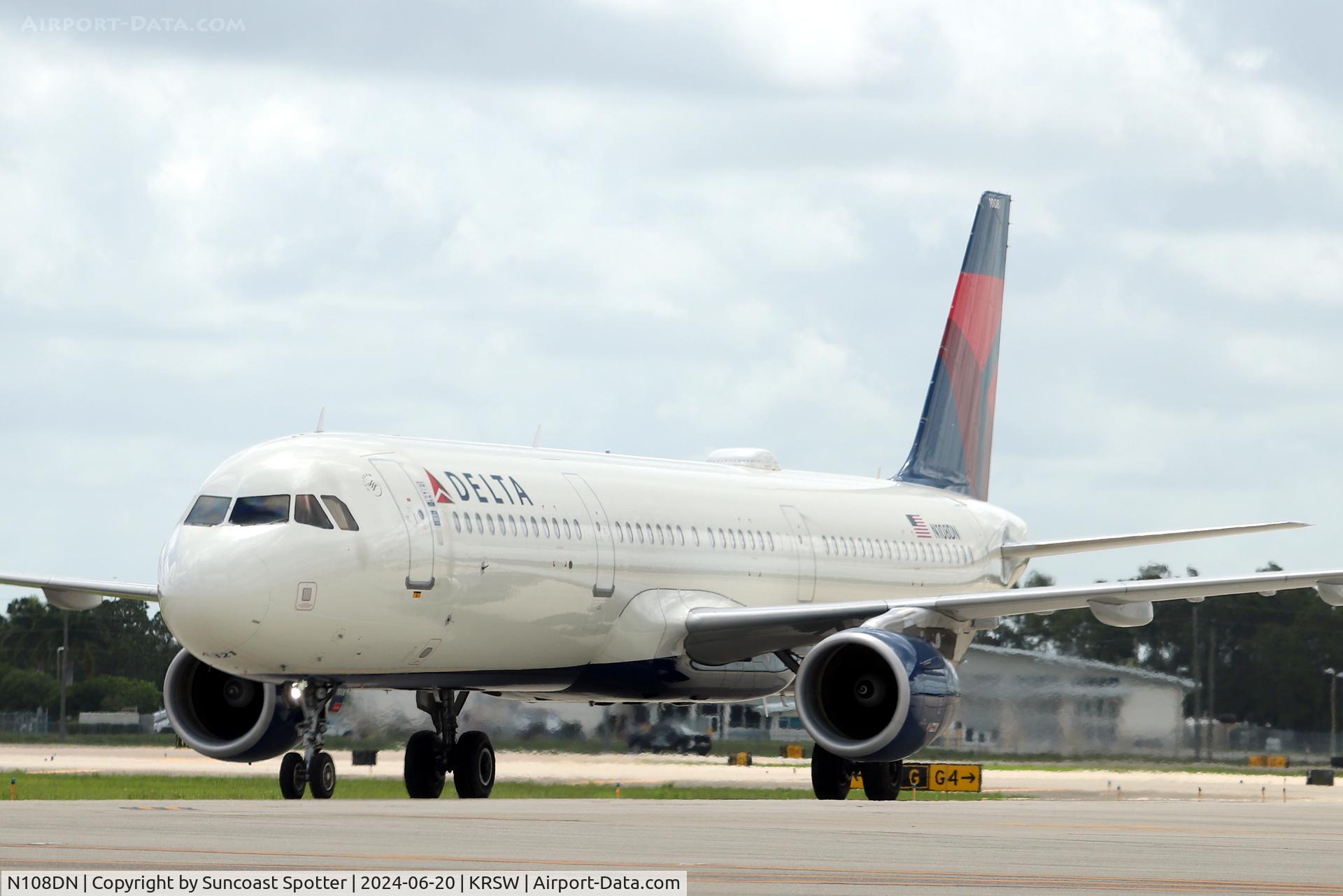 N108DN, 2021 Airbus A321-211 C/N 10003, Delta Flight 2556 taxis to gate at Southwest Florida International Airport following flight from Detroit Metro Airport