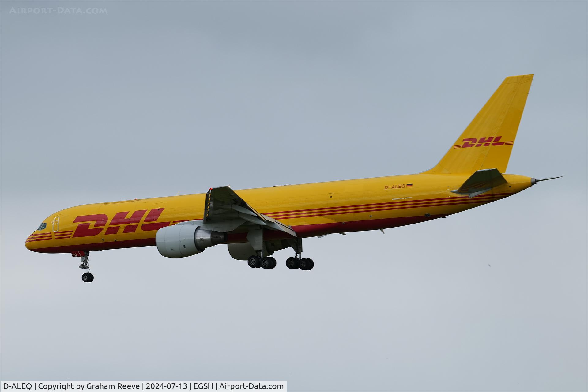 D-ALEQ, 1995 Boeing 757-2Q8/PCF C/N 26332, Landing at Norwich.